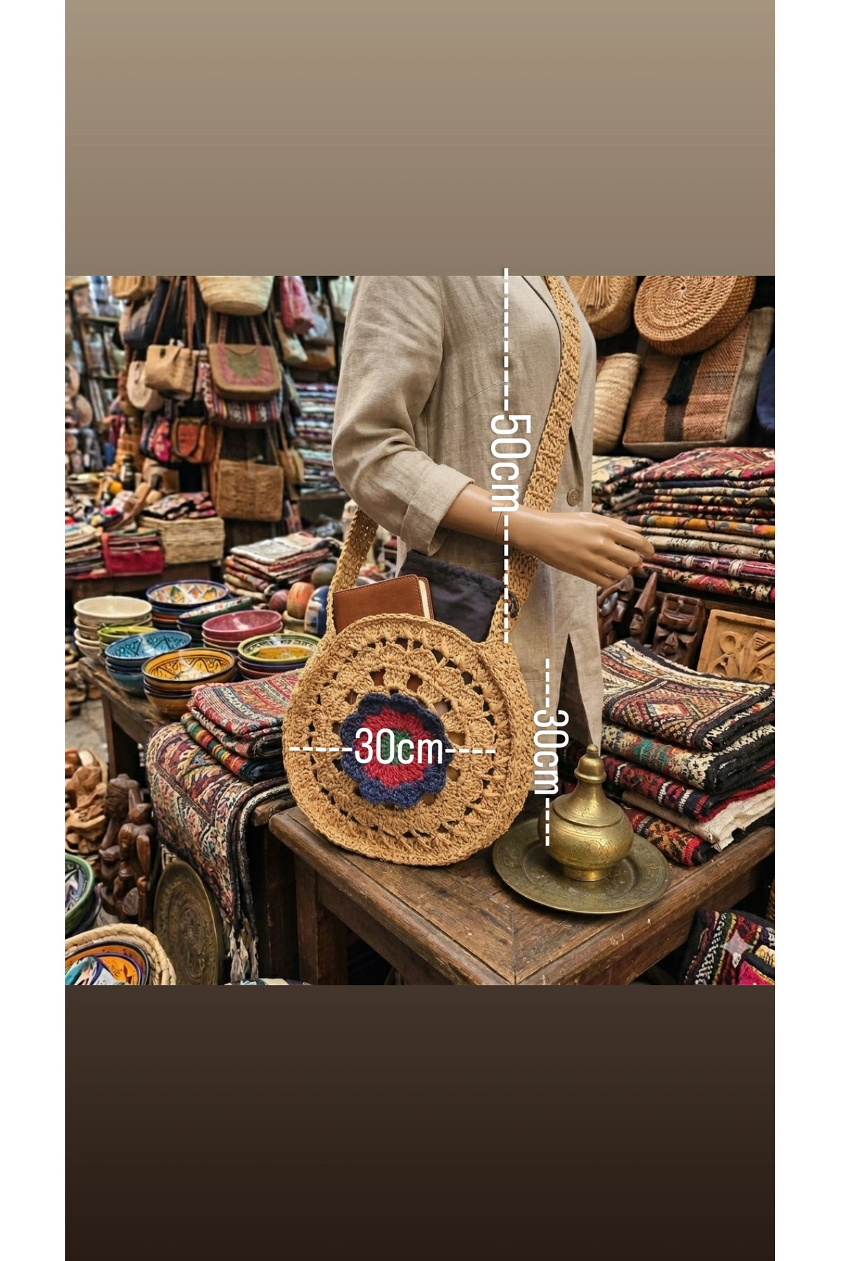 Zümrüdüanka Handmade El örmesi rafya ipinden yapılmıştır hasır rengi çıt çıt lı astarsiz günlük canta