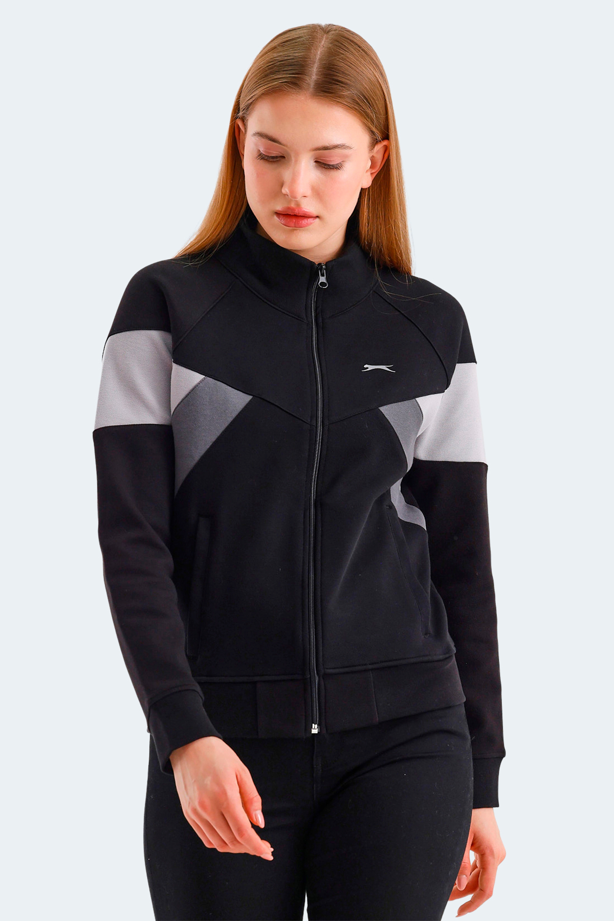 Slazenger VICTORY 2 li set Kadın Fermuarlı Dik Yaka Cepli Yeşil - Siyah Sweatshırt görsel 4