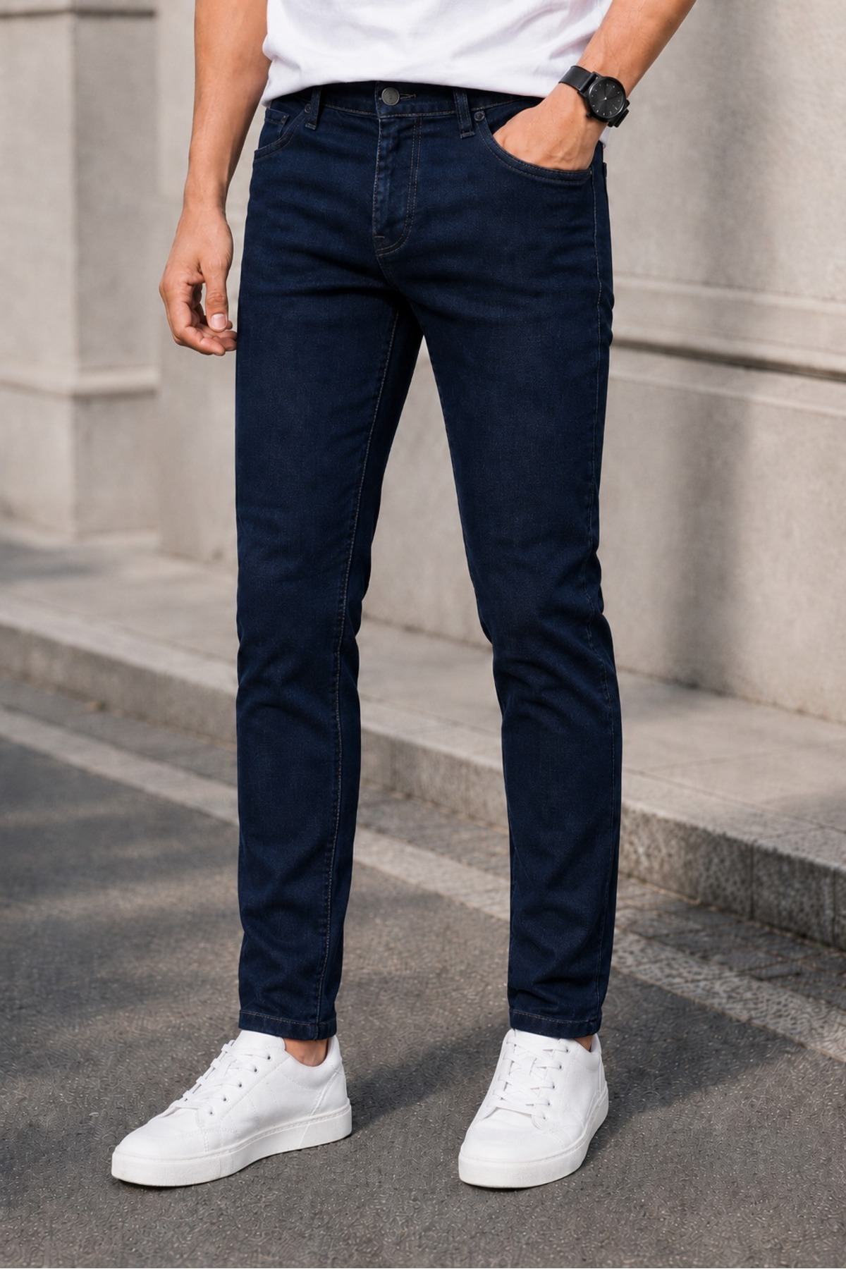 MODAMESTO Erkek Lacivert Slim Fit Likralı Jean Pantolon