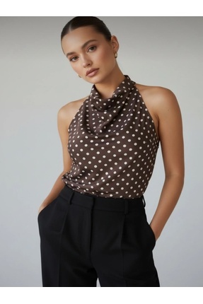 cuteliay butik Puantiyeli Degaje Yaka Halter Bluz