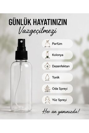 Kozpak Tekli 50 ML Şeffaf Plastik Sprey Şişe Siyah Parmak Spreyli Kolonya Dez...