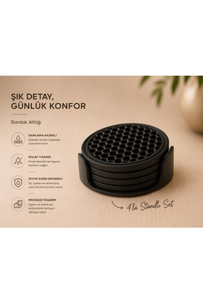 adves Bardak Altlığı 4 adet + Stand