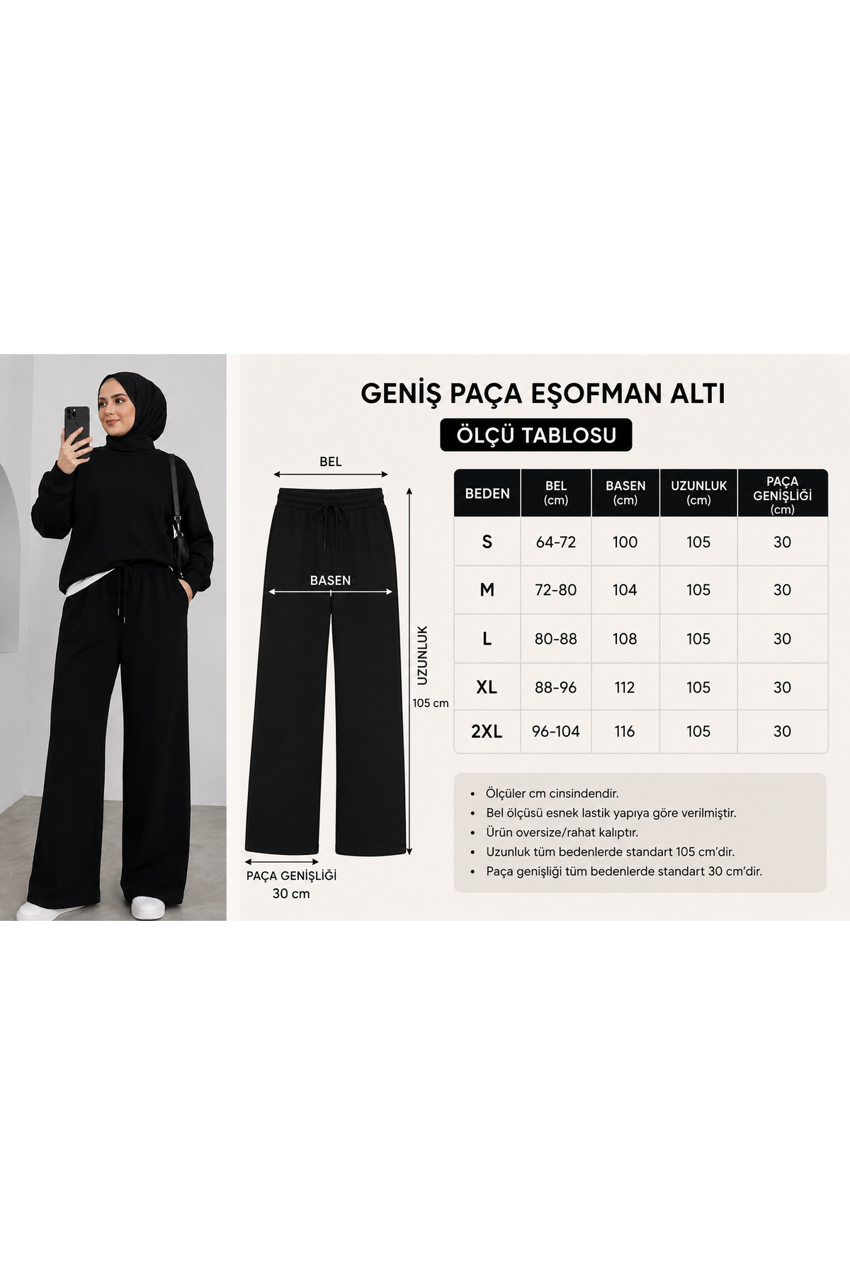modlux 3 (Adet) Kadın Siyah Gri Lacivert Geniş Paça Eşofman Altı görsel 2