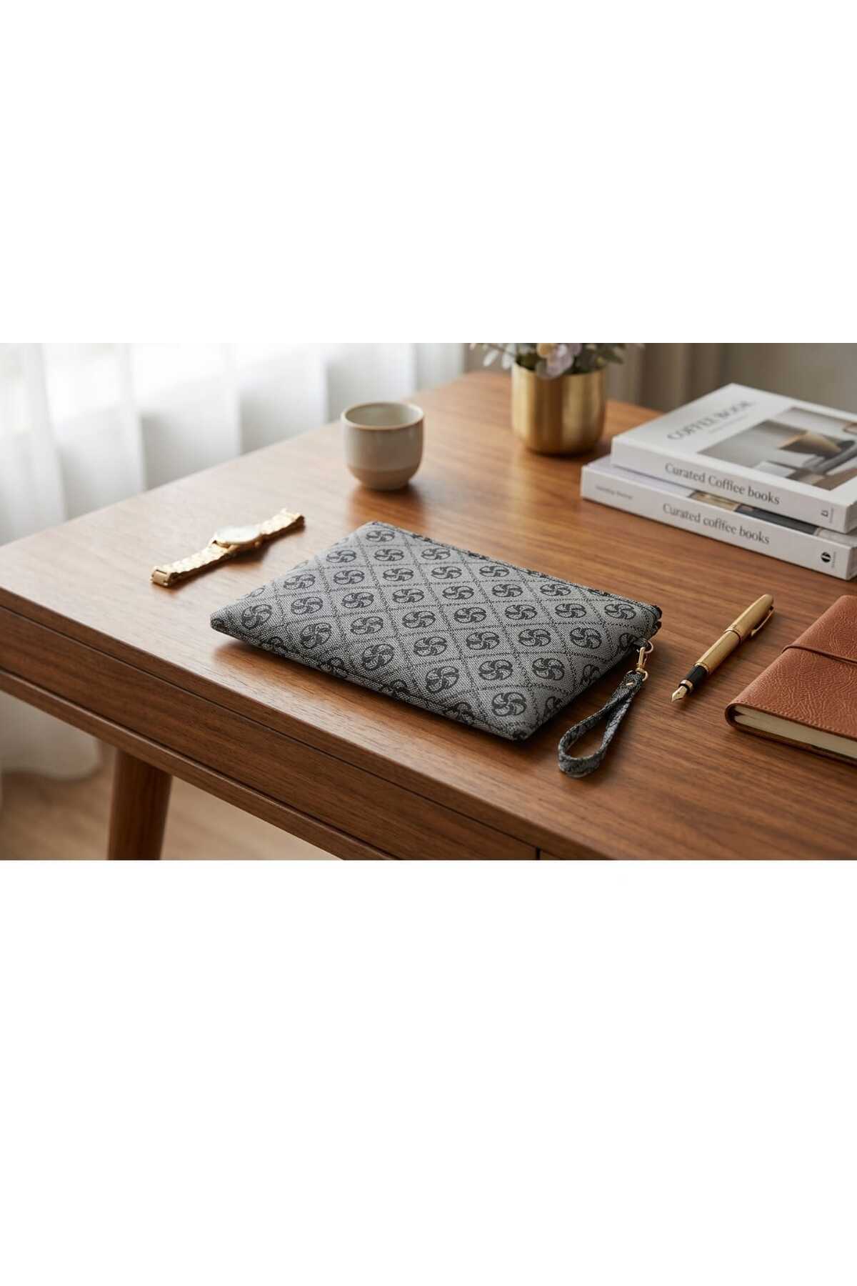 DİAMOND OUTLET Siyah-Gri-Beyaz- Clutch Çanta, 23x14 Cm Fermuarlı Şık El Çantası Günlük Kullanım görsel 4