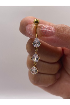 kurukafagift Sallantılı İri Taşlı Üç Damla Çelik Göbek Piercing