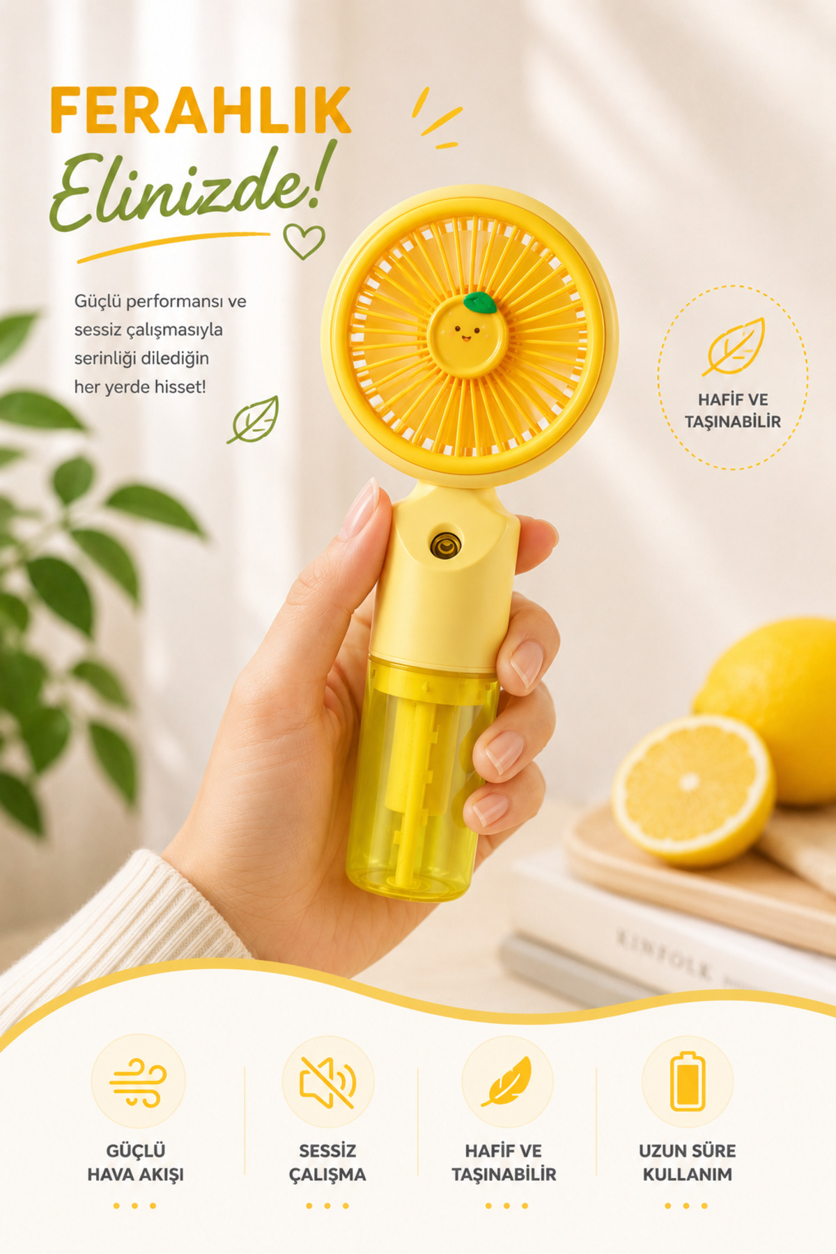 Mini Handheld Fan with Water Tank Rechargeable Portable Summer Cooling Fan Fruit Themed