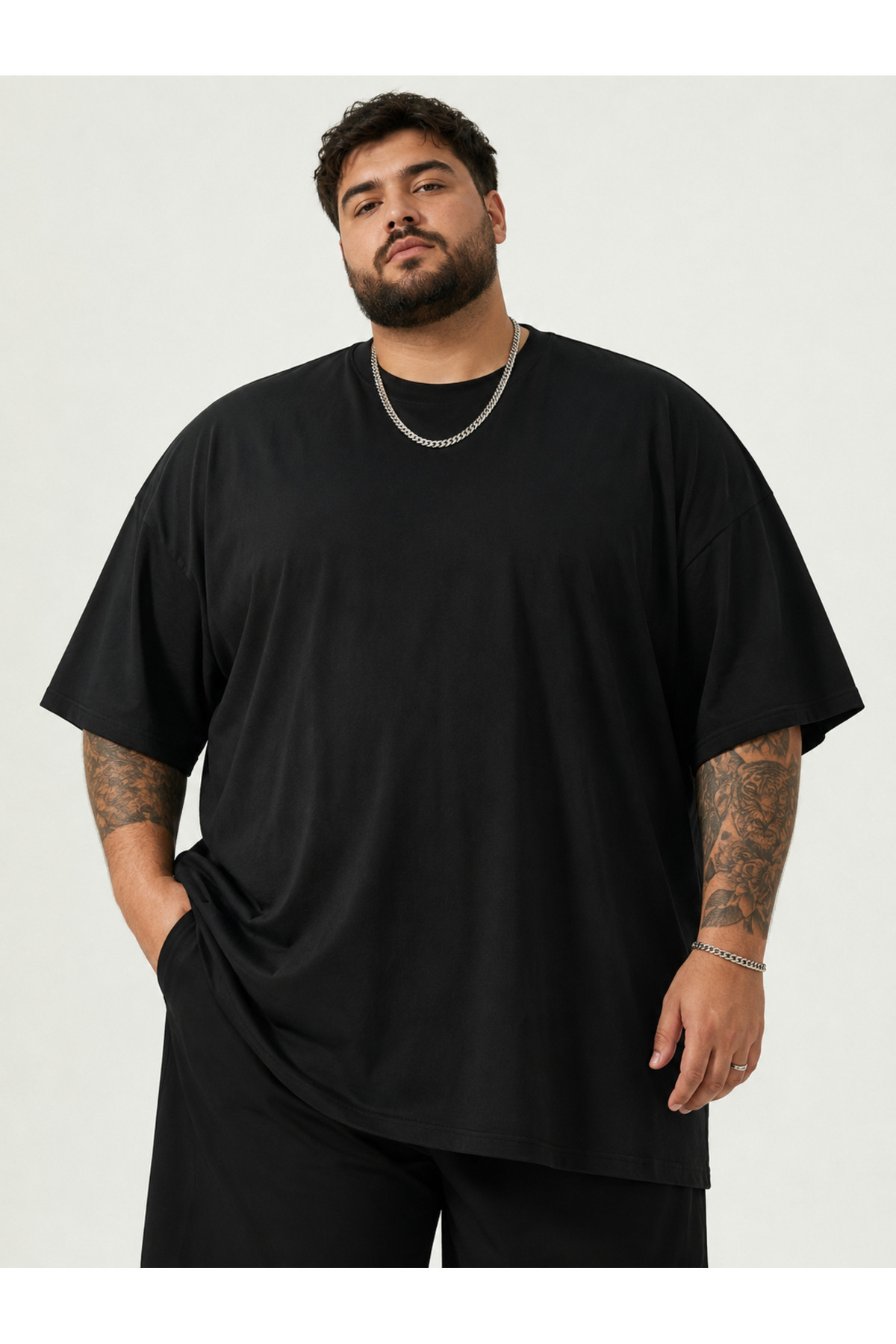 Afri Battal Beden Oversize Siyah Basic T-Shirt, Rahat Kalıp %100 Pamuk Erkek Tişört