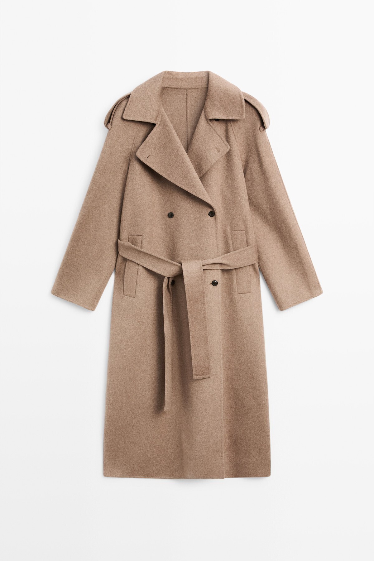 Massimo Dutti Yün karışımlı uzun trençkot görsel 5