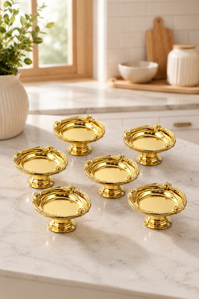 AKSESUAR EVRENİ Modzella Gold 6'lı Set Şekerlik Lokumluk Çerezlik Kahve Yanı ...