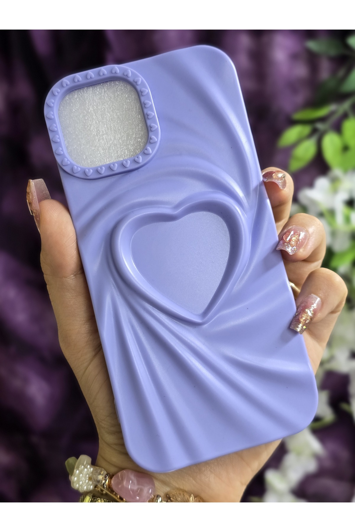 Iphone 15 Compatible 3D Heart Lilac Silicone Case