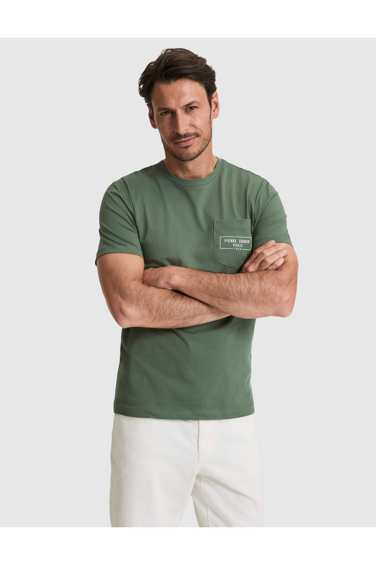 Pierre Cardin Khaki Regular Fit 100% Cotton Crew Neck T-Shirt 50327866-Vr027