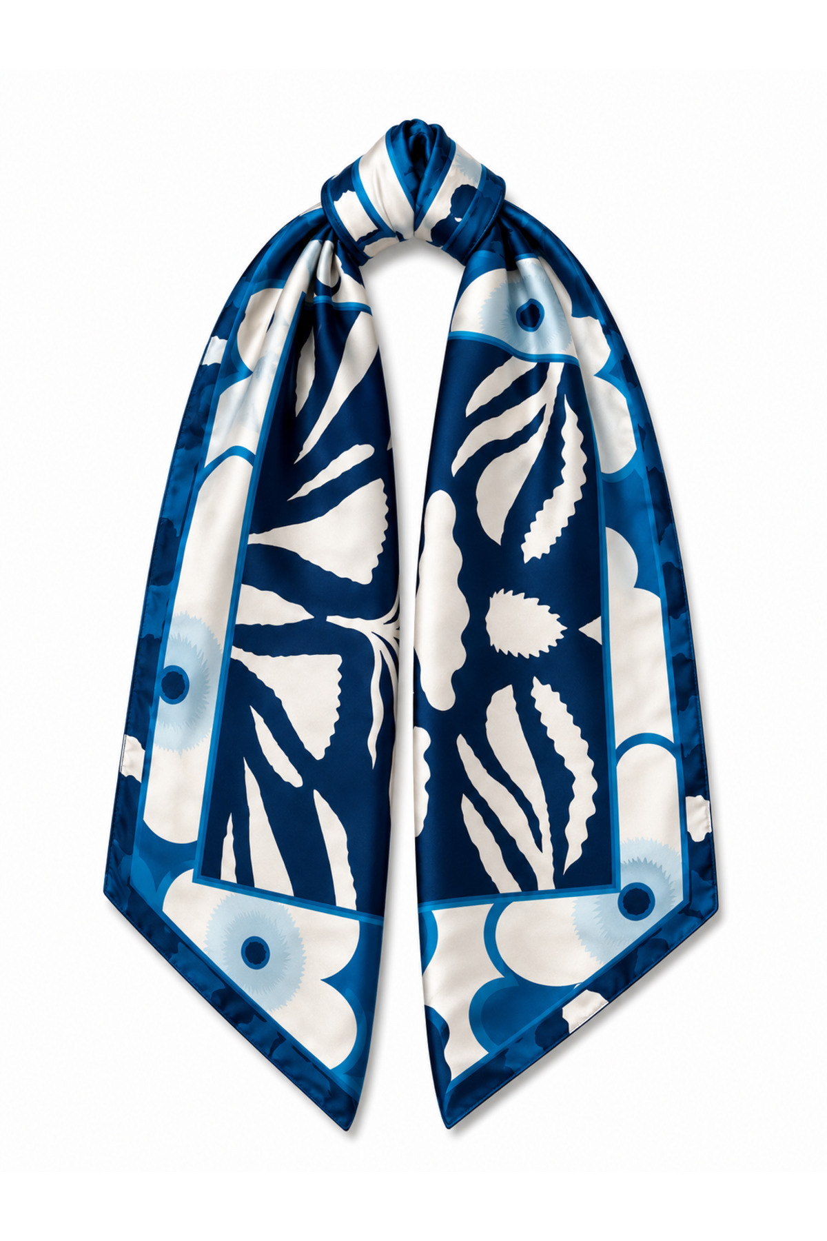 Scarf Blue White Patterned Silky Soft Square Bandana Hair Neck Bag Tie Scarf