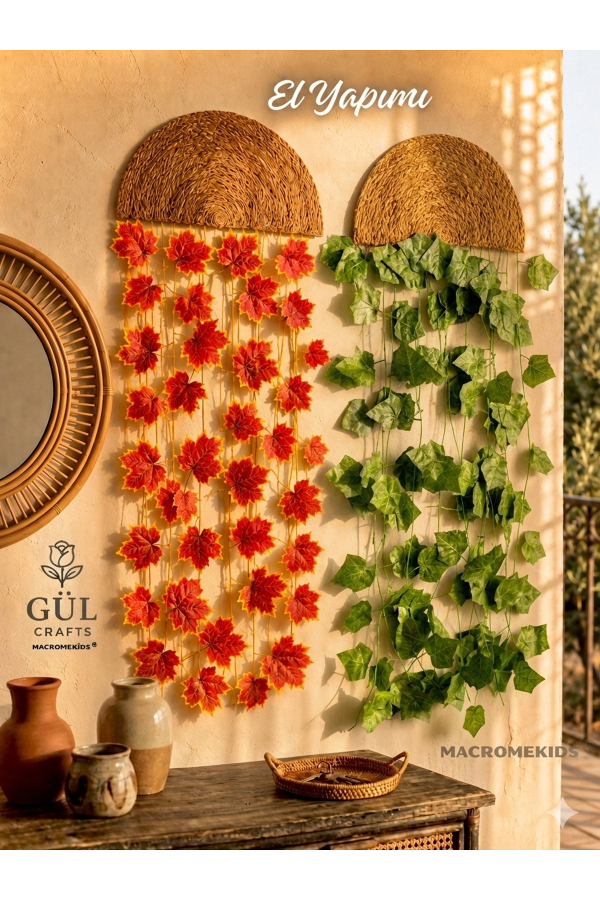 2-piece Bohemian Wall Decor , Ivy Wall Decor, Balcony and Living Room Decoration, Gift(35x75cm)