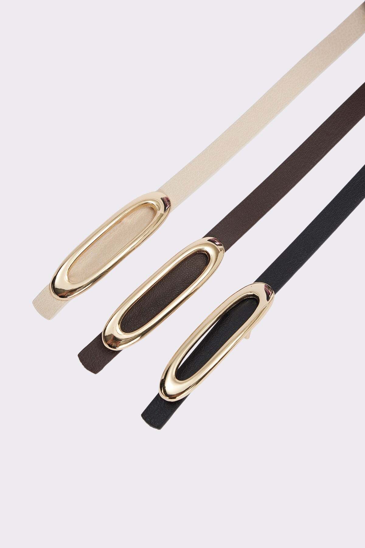 Tudors Kadın Gold Tokalı 110 cm 3'lü Set Siyah-Bej-Kahverengi Kemer görsel 2