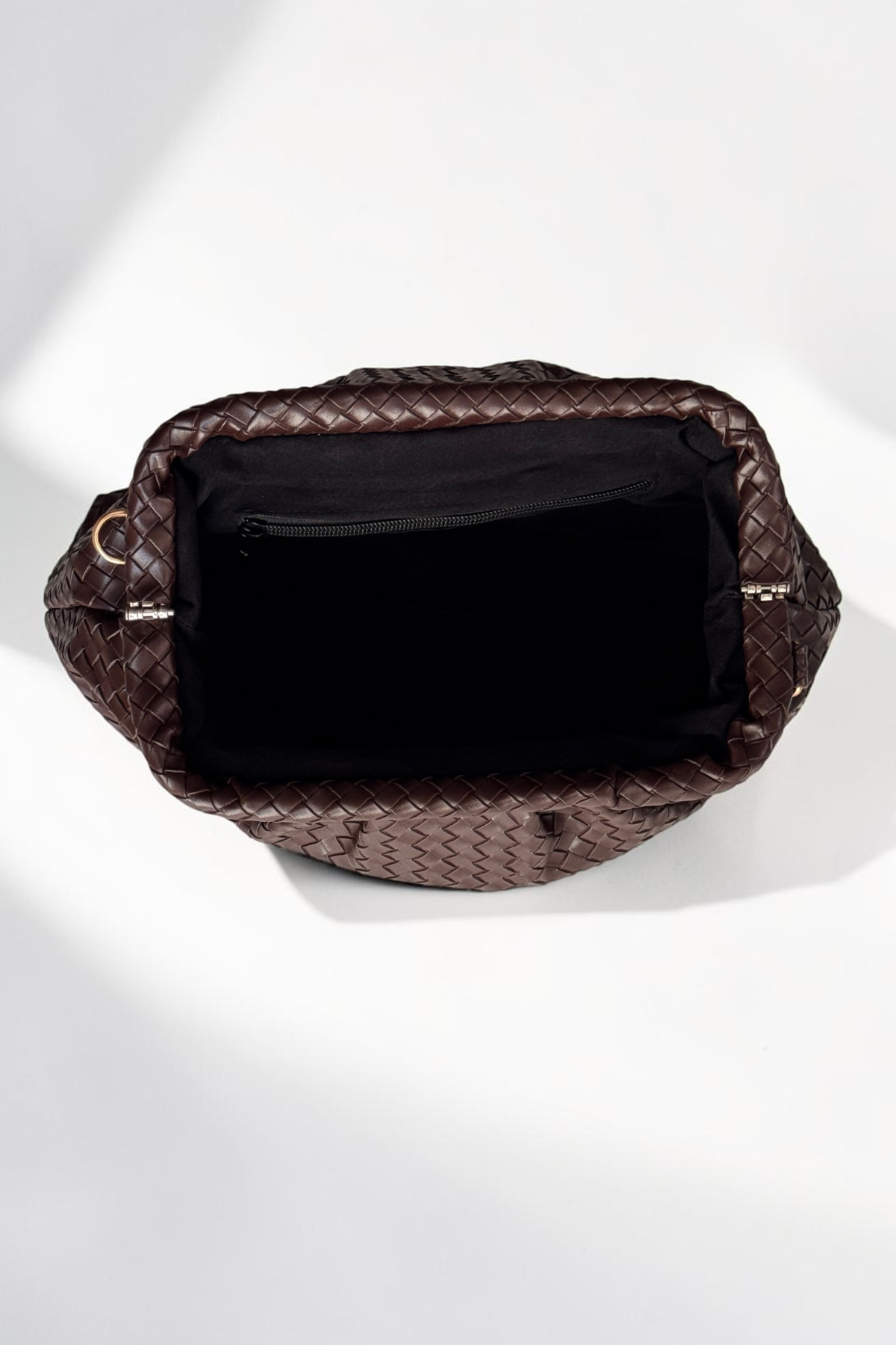 Classbag Kadın Kahverengi Örgü Desenli Portföy&Clutch ve Ayarlanabilir Askılı Omuz Çantası görsel 8