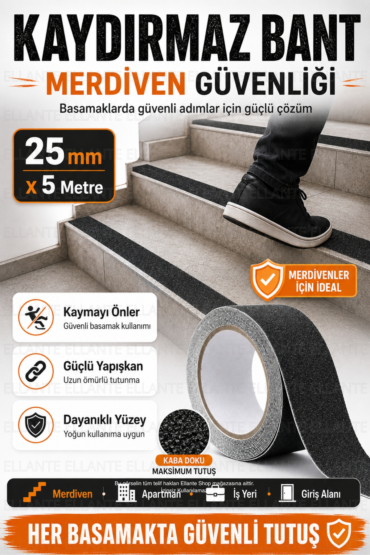 Anti-Slip Tape 25 mm x 5 Meters, Strong Adhesive Ladder Bathroom Ramp Floor Safety Tape with Lumpy Surface