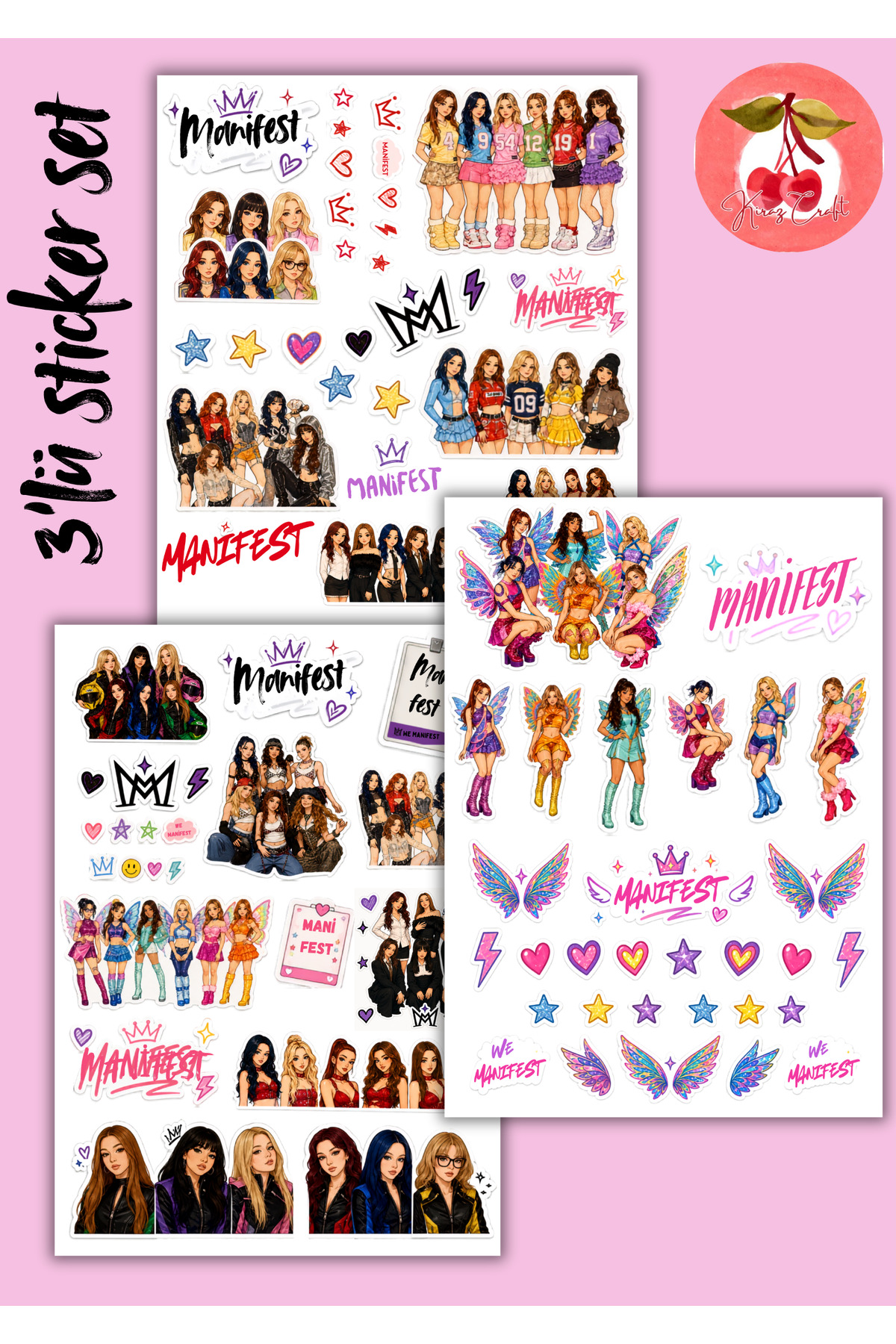 Kiraz Craft Manifest Fan Sticker Seti – 3 Sayfa Premium K-Pop