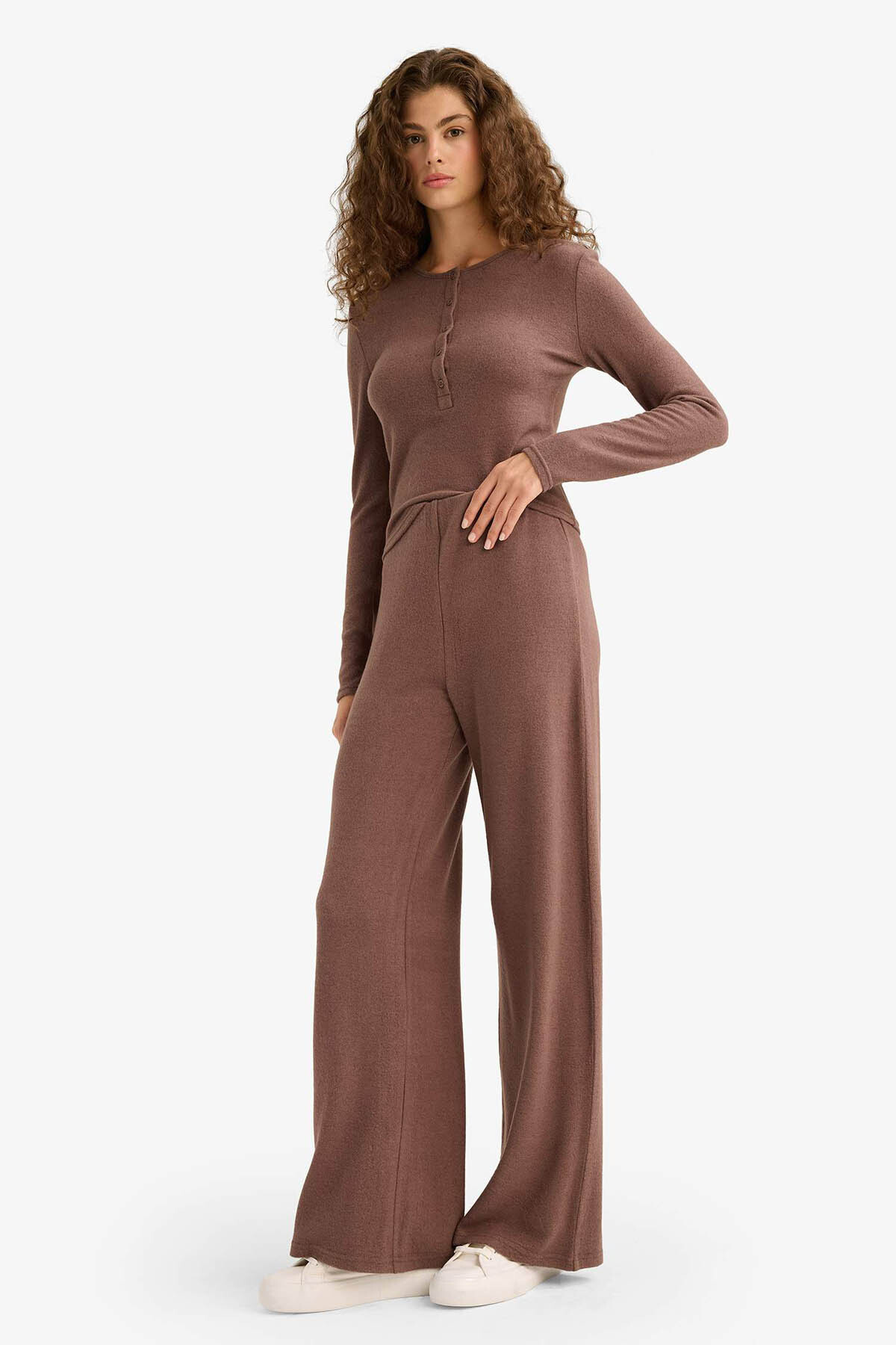 DeFacto Beli Lastikli Wide Leg Geniş Paça Eşofman Altı F0981AX25WN görsel 3