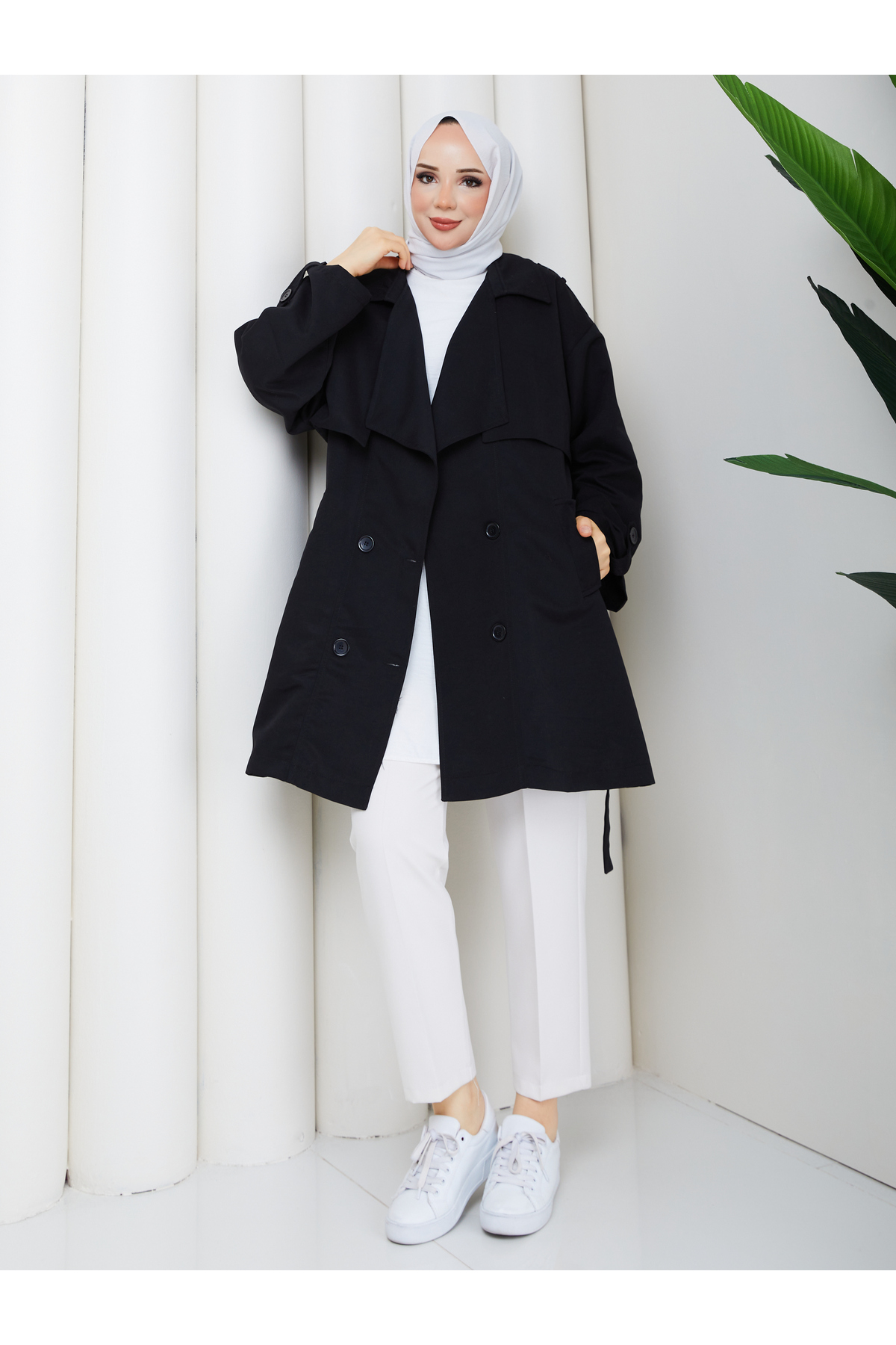 RACE FASHİON Yarı Astarlı Torino Kumaş Oversize Trençkot RC3136 görsel 2