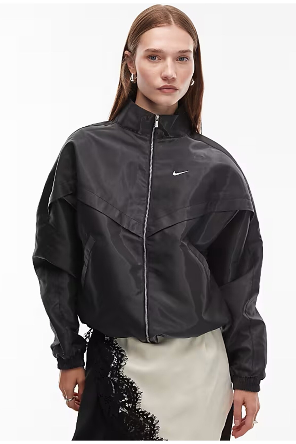 Nike Sportswear Windrunner Womens Shine Oversized Jacket Bol Kesim Kadın Günlük Ceket Siyah
