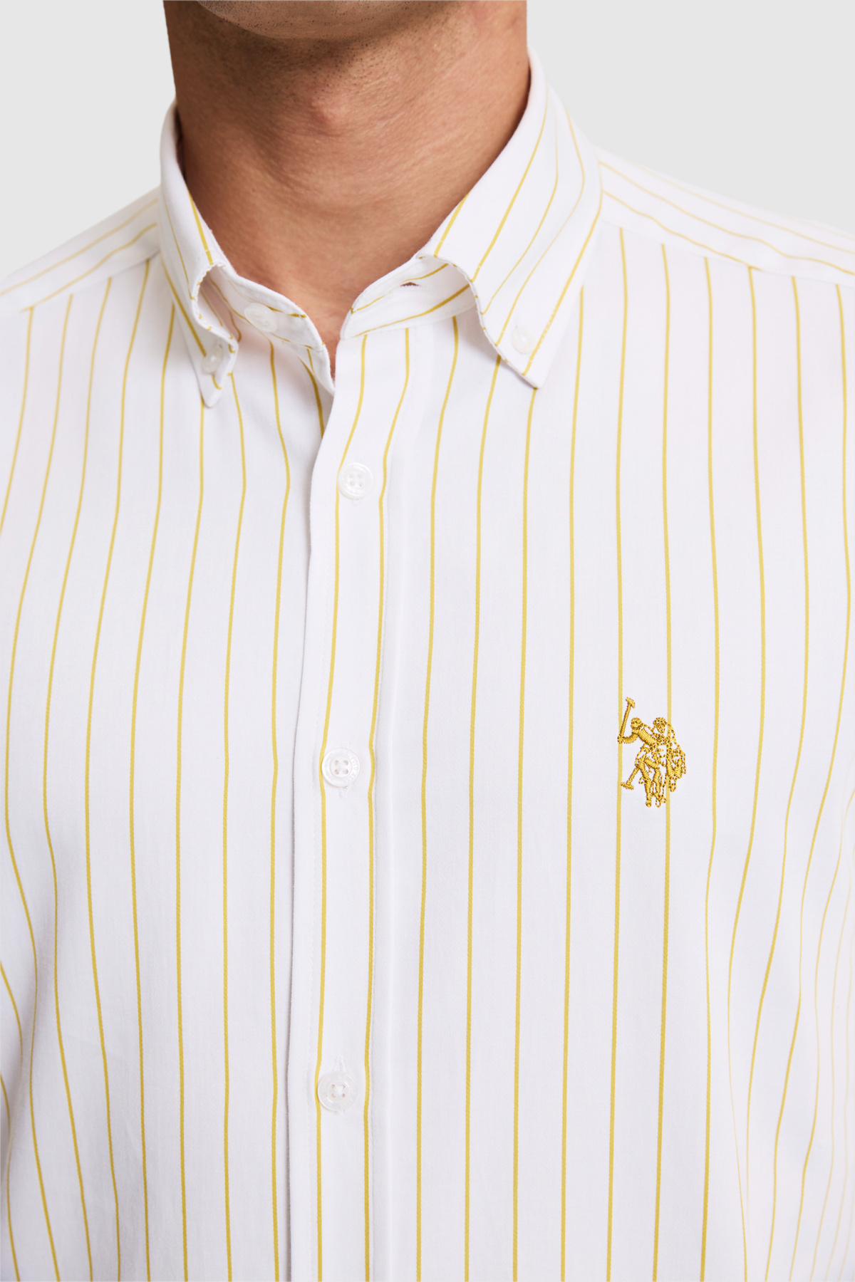 U.S. Polo Assn. Erkek Yağ Yeşili Çizgili Uzun Kollu Gömlek 50324745-VR235 görsel 6