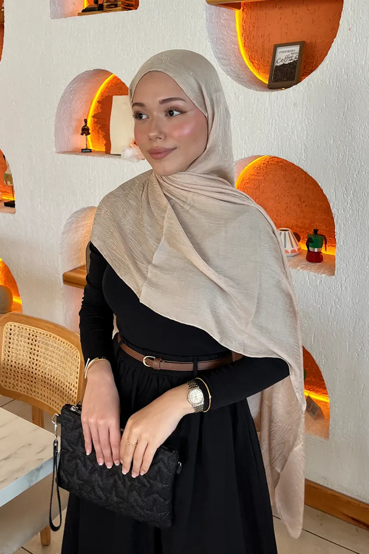 Madame Polo Premium Glow Jakar Şal Ağaç Kabuğu - Bej görsel 4