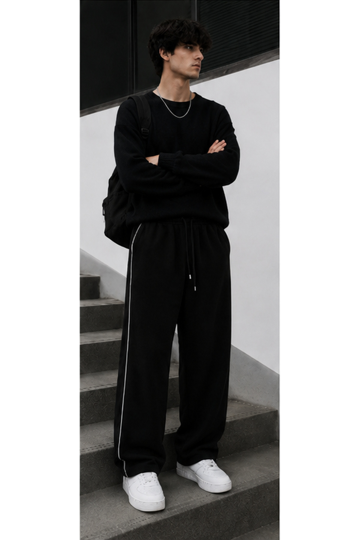 De Carte Harajuku Streetwear Yan Şeritli Erkek Bol Kesim Ayarlanabilir Geniş Paça Eşofman Altı görsel 3