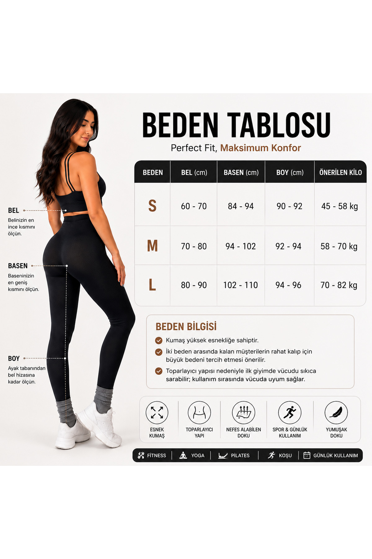 FANLEY Kadın Yüksek Bel Toparlayıcı Push Up Spor Taytı Siyah Esnek Dikişsiz Fitness Yoga Günlük Tayt görsel 2