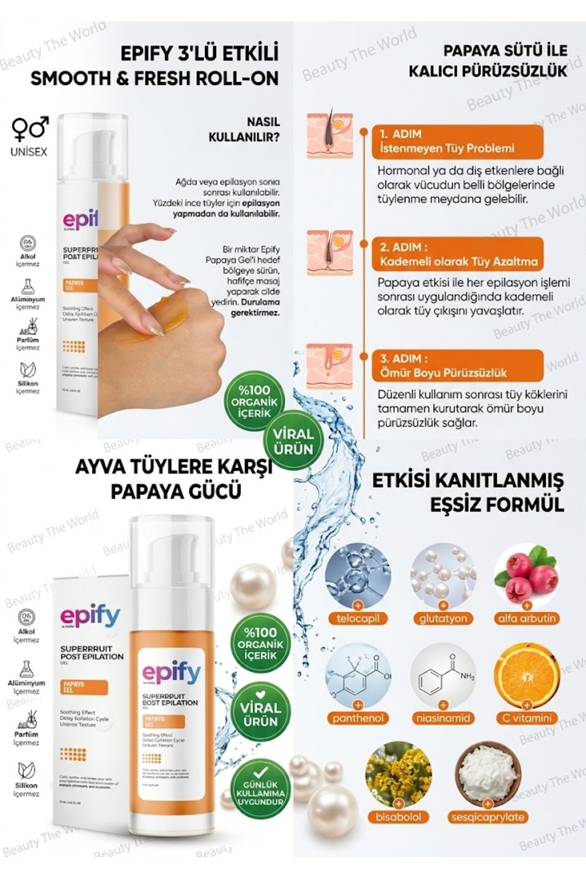 Epify Papaya Superfruit Post Epilation Gel – Tüy Köklerini Zayıflatan Bitkisel Bakım Kürü (75 ml) — ADSGEFSGD — تصویر 3 از 3
