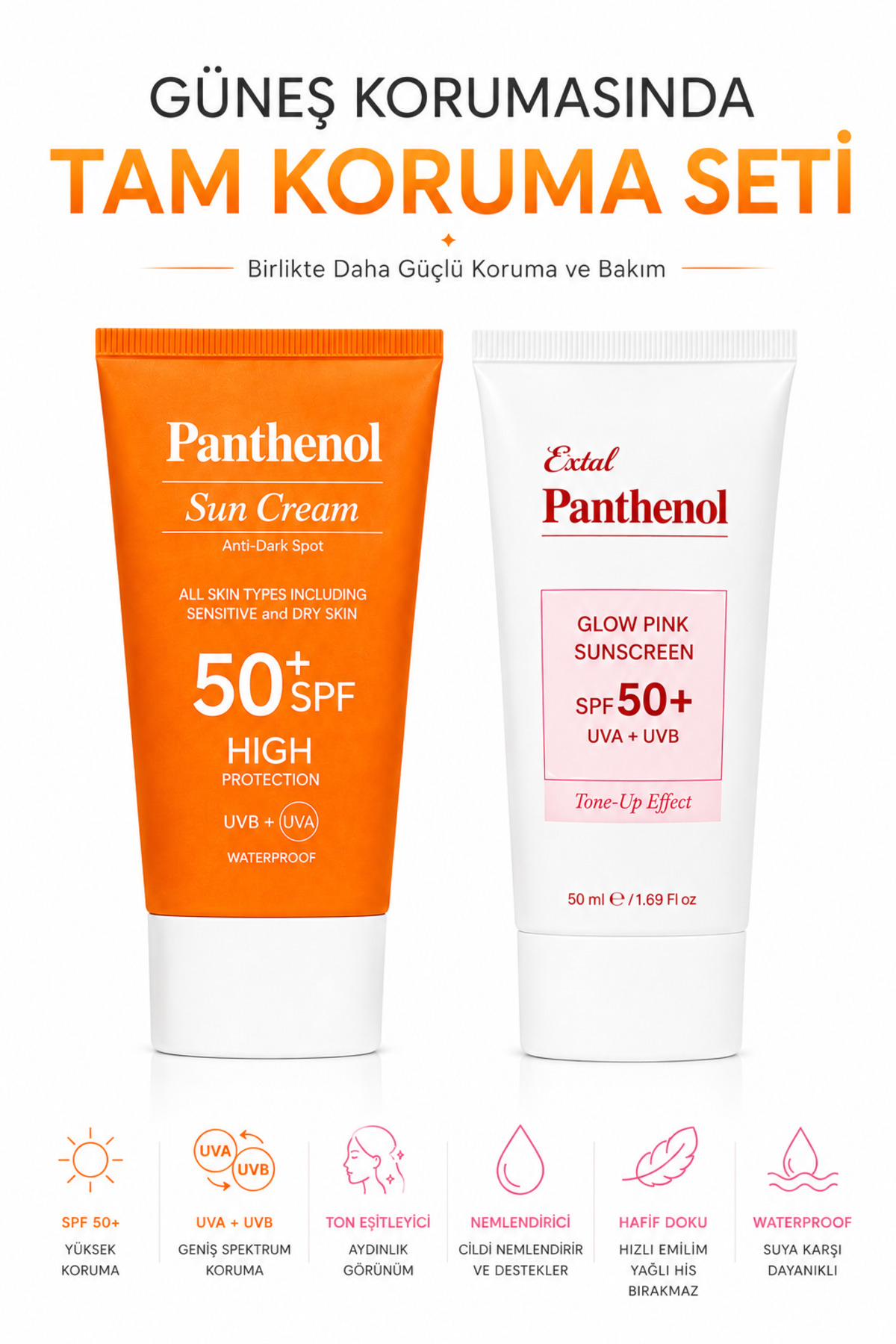 Panthenol Tüm Cilt Tipleri İçin Ultra Hafif Leke Karşıtı ve Ton Eşitleyici Renkli Yüksek Uv Korumalı Güneş Kremi Seti Spf50+ — PNTHLKTNEŞTLYCKRM50MLX2 — تصویر 2 از 6