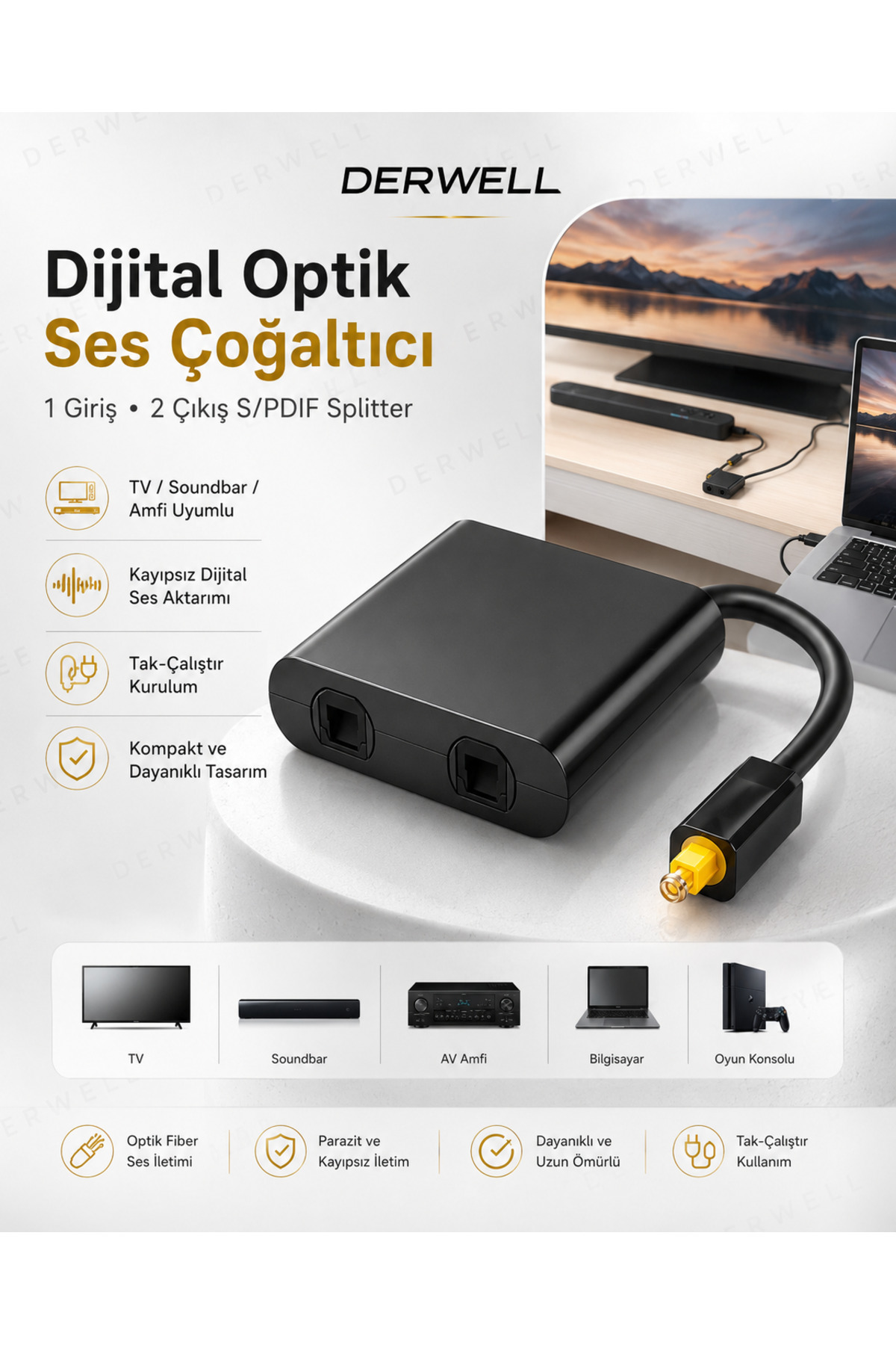 Dijital Optik Ses Çoğaltıcı Aparat S/PDIF TV Soundbar Amfi Uyumlu Switch Çoklayıcı Dağıtıcı Adaptör 1 Giriş 2 Çıkış Kablosu Dönüştürücü Dijital Ses İkizleyici Spliter Kutusu
