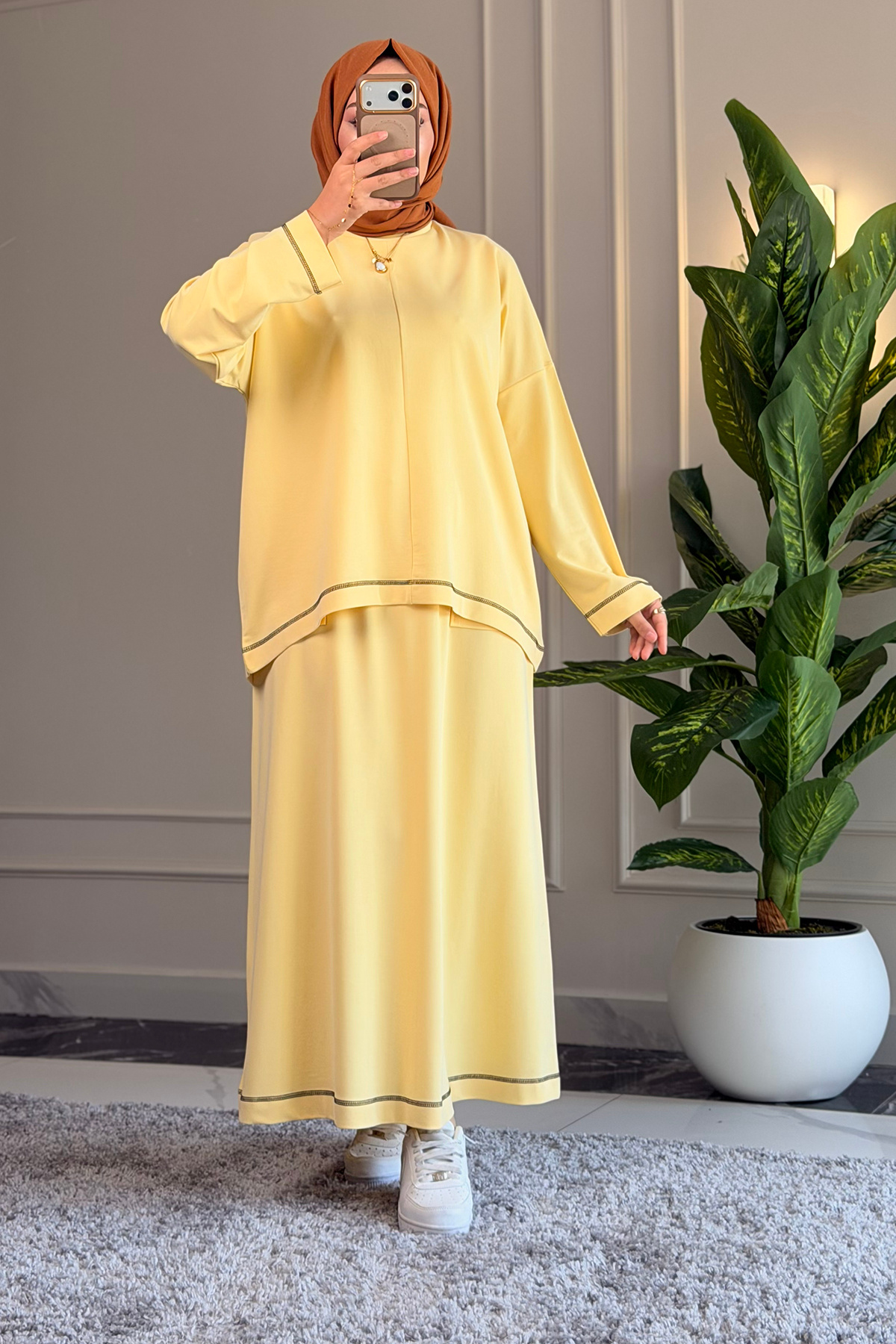 Suede Style 6516 - Stylish, Comfortable, Soft, Special Wanda Viscose Fabric, Loose Women's Skirt Tunic Set