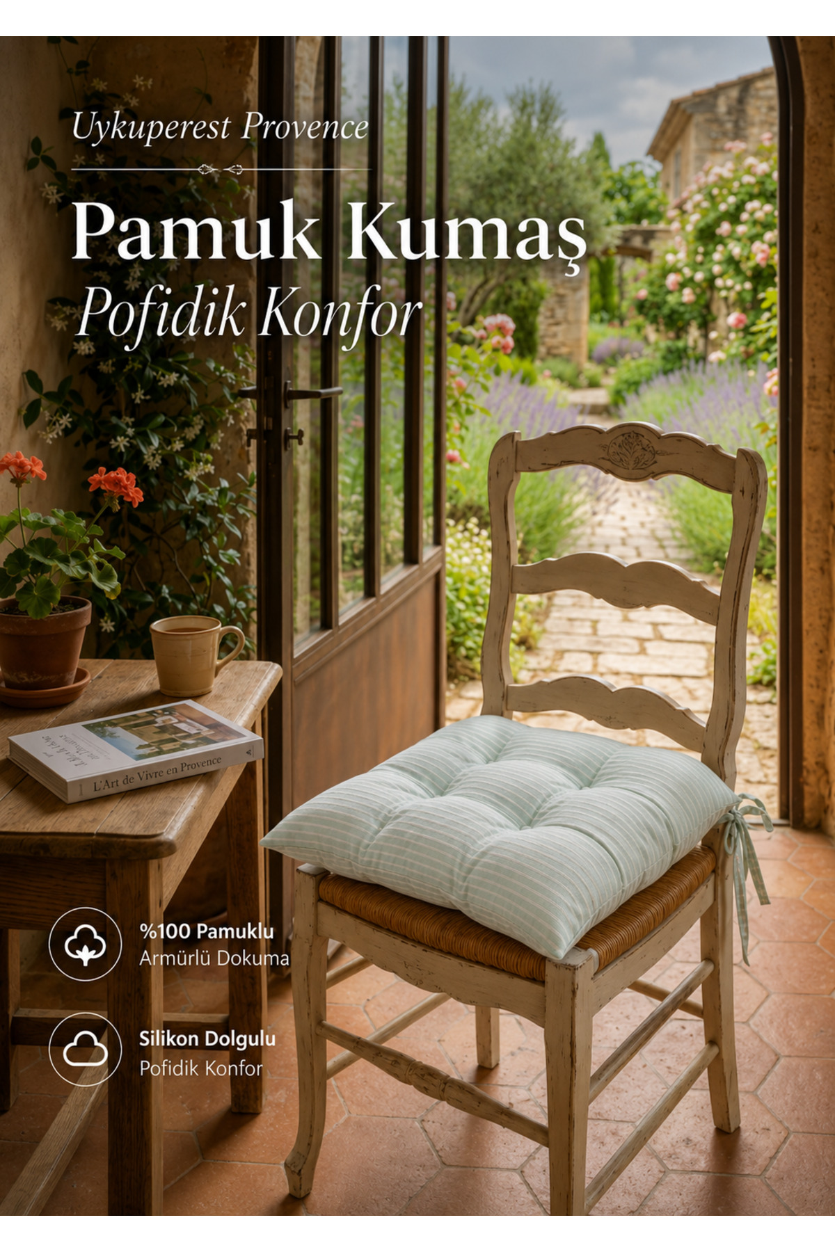 Pastello Pofidik Sandalye Minderi 40x40 Bağcıklı 4 Puntolu Silikon Dolgulu Pamuk Bahçe Balkon Tekli detay