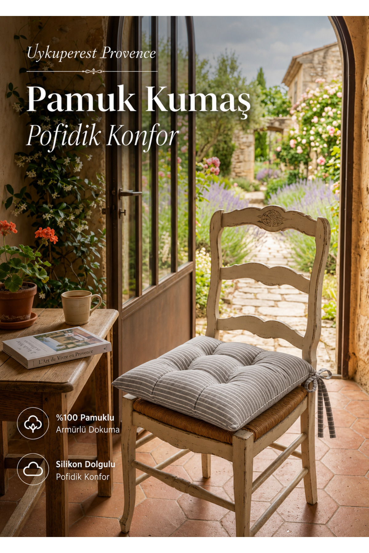 Pastello Pofidik Sandalye Minderi 40x40 Bağcıklı 4 Puntolu Silikon Dolgulu Pamuk Bahçe Balkon Tekli detay