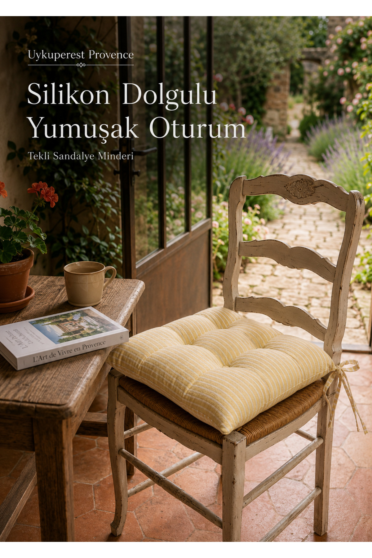 Pastello Pofidik Sandalye Minderi 40x40 Bağcıklı 4 Puntolu Silikon Dolgulu Pamuk Bahçe Balkon Tekli detay