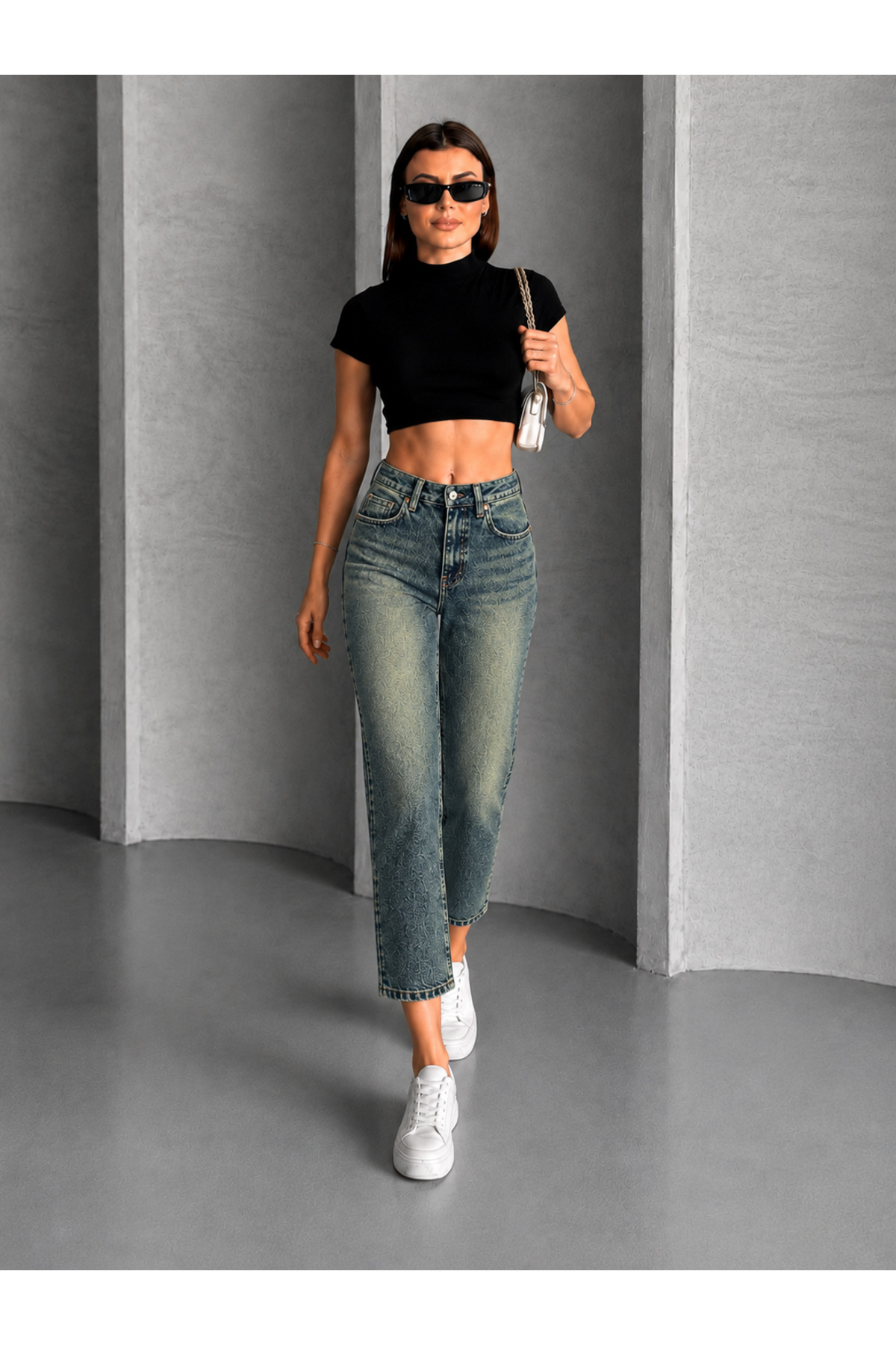 Safari Kadın Yüksek Bel Cropped Kalıp Dar Paça Jean Pantolon görsel 5