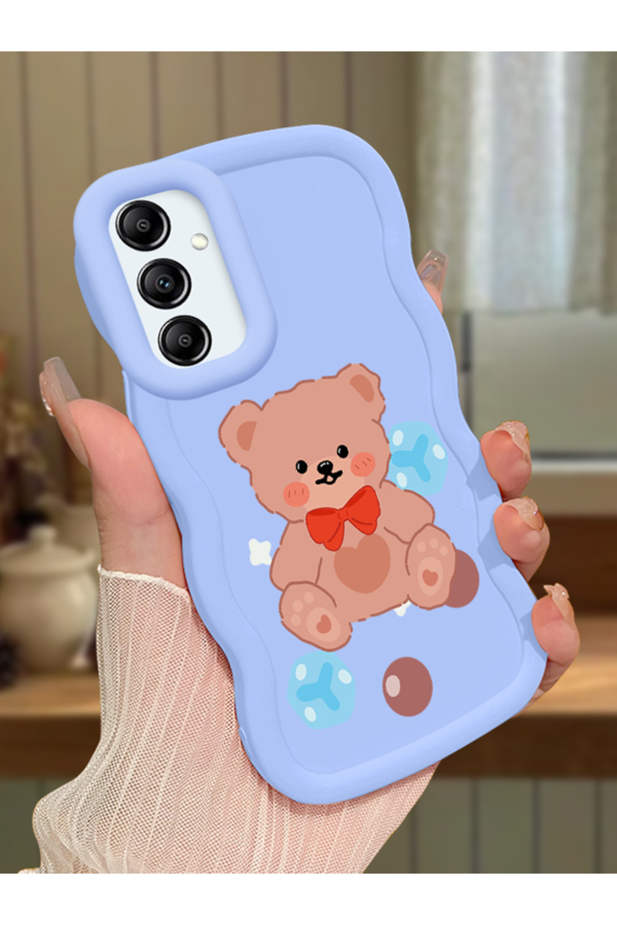 Samsung Galaxy A14 Compatible Case camera protector Blue Silicone Couple Phone Case Bear Pattern