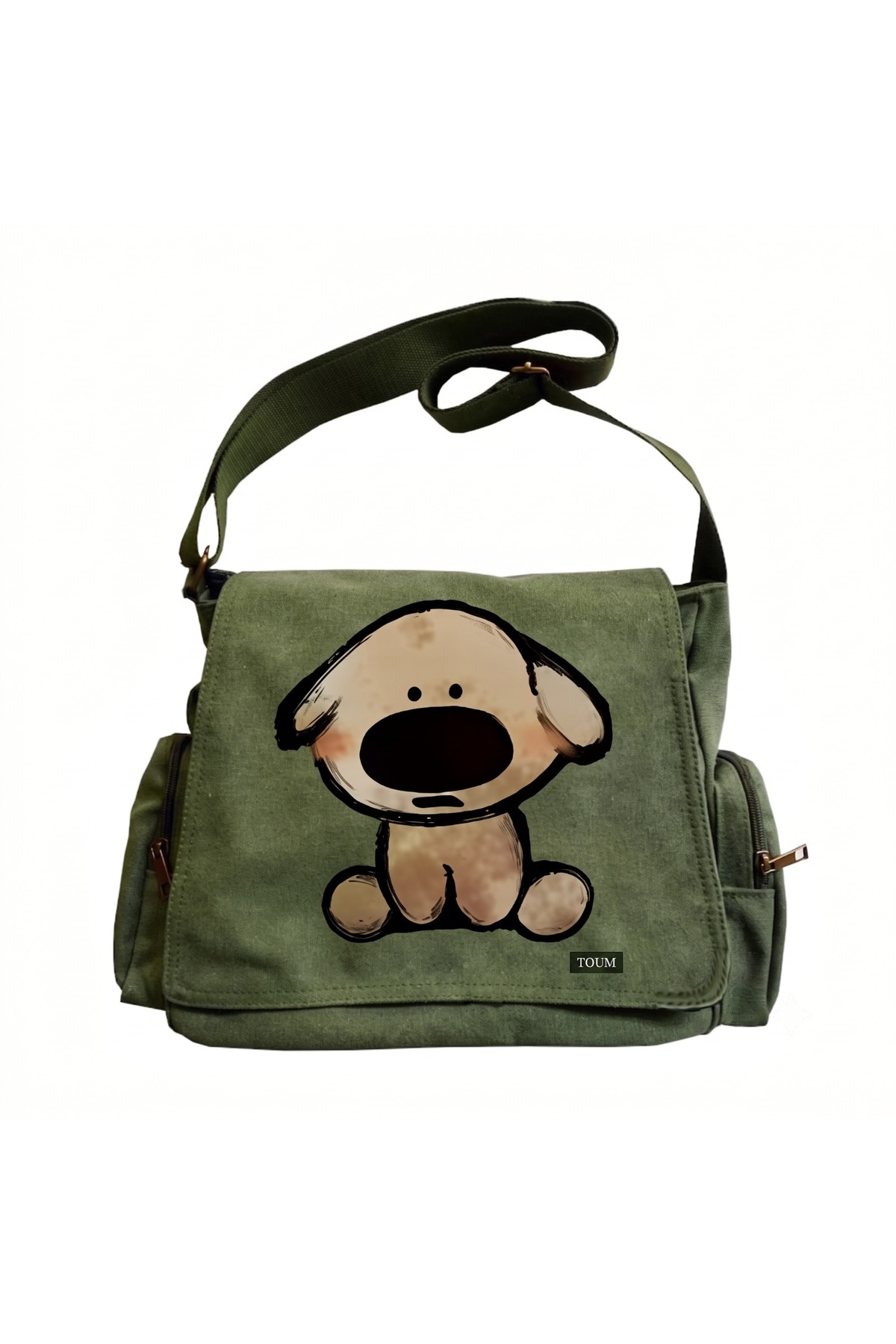 Toum Vintage Animal Botanik Baskılı Unisex Haki Postacı Çantası