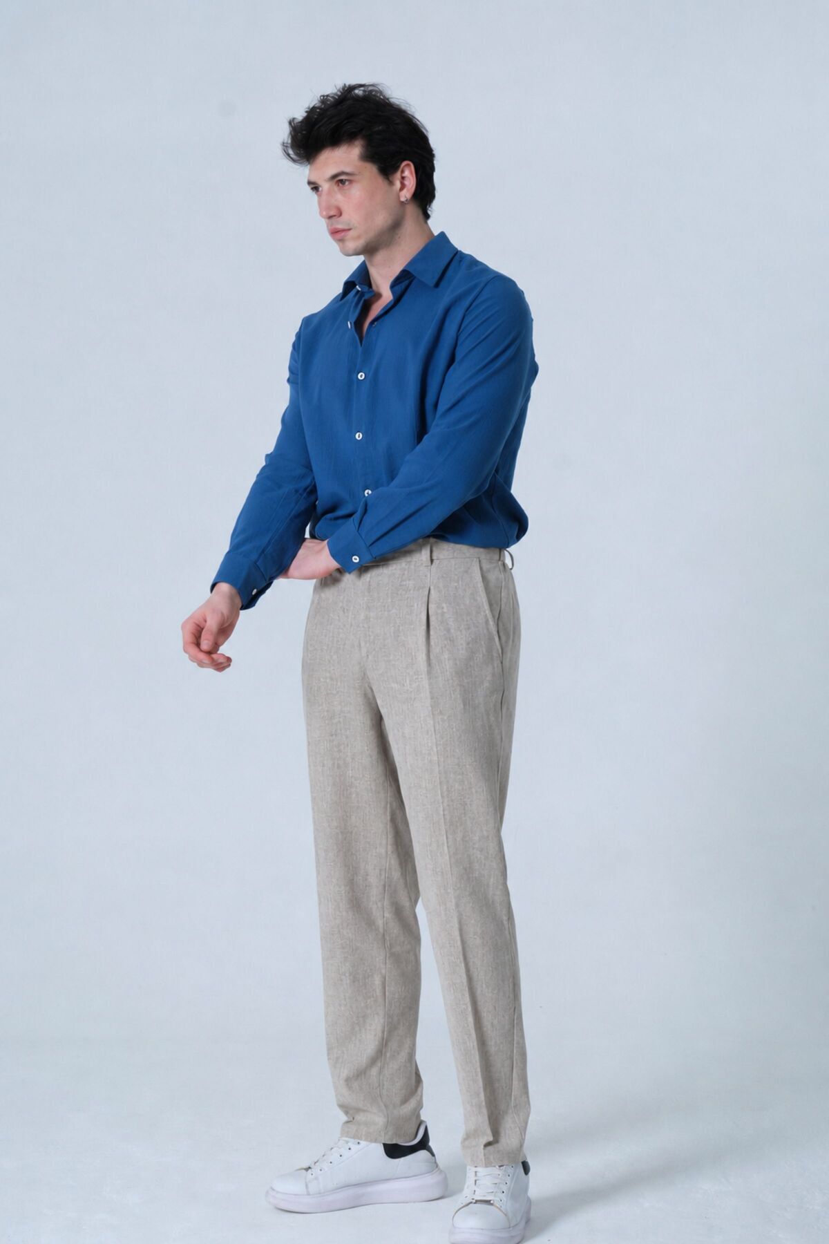RELAXL %100 Ham Keten S-12XL Battal Boy Pileli Şık Erkek Pantolon görsel 4