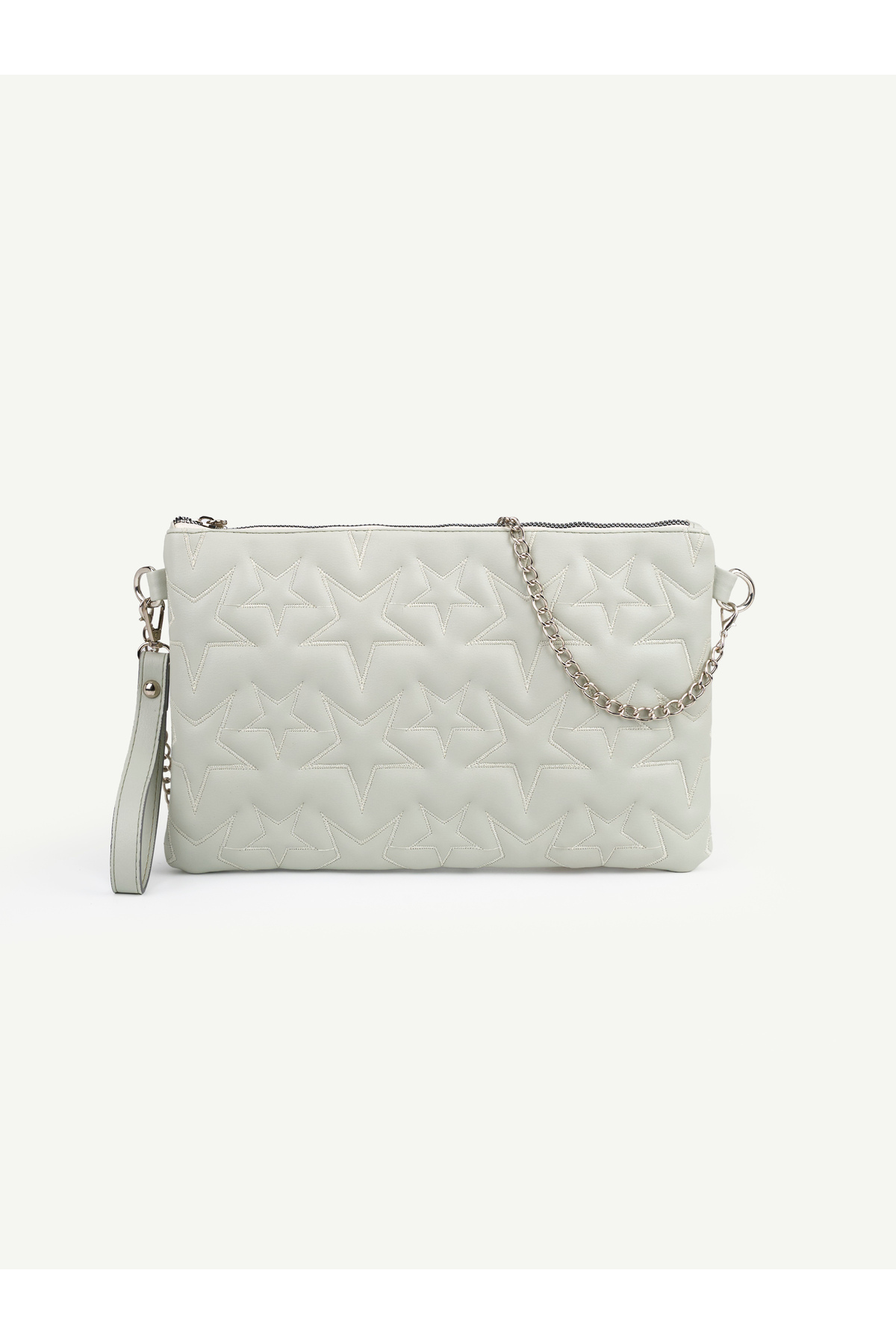 Kadın Yıldız Nakış İşlemeli Portföy El Çantası Bilek Askılı Saten Astarlı Clutch Çanta