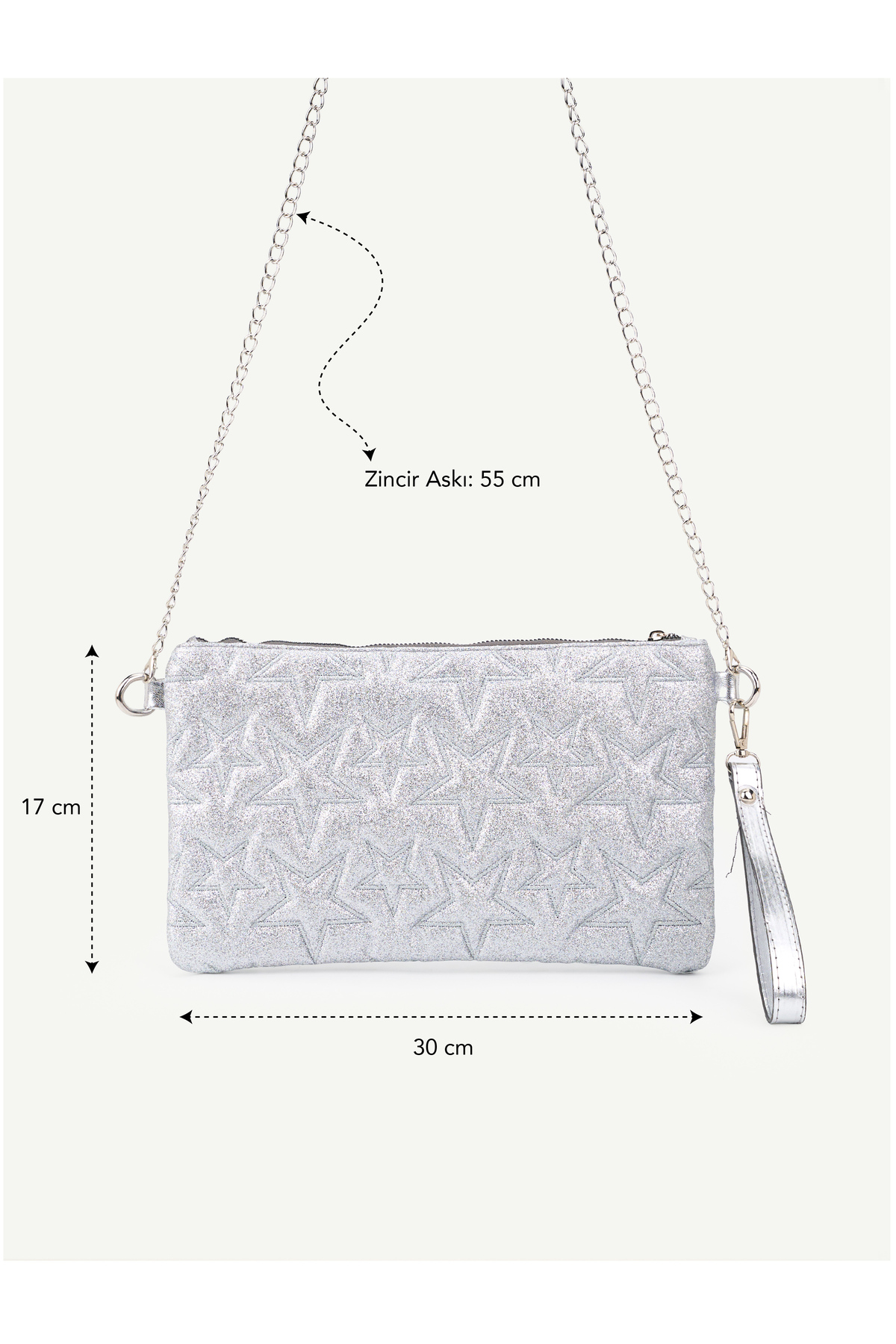 Kadın Yıldız Nakış İşlemeli Portföy El Çantası Bilek Askılı Saten Astarlı Clutch Çanta