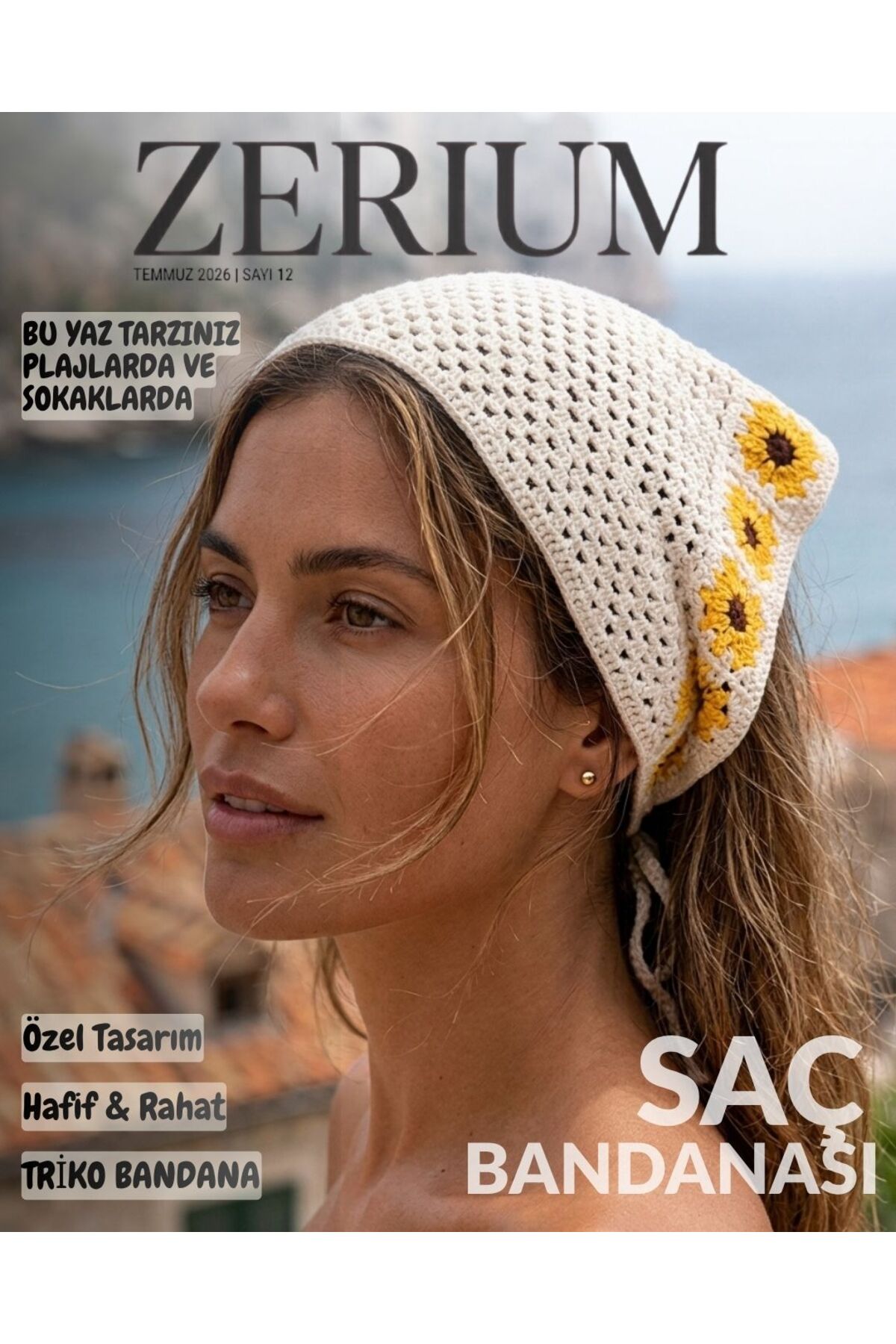 Women's Knitwear Hair Band Bohemian Summer and Beach Fashion Yellow Flower Motif