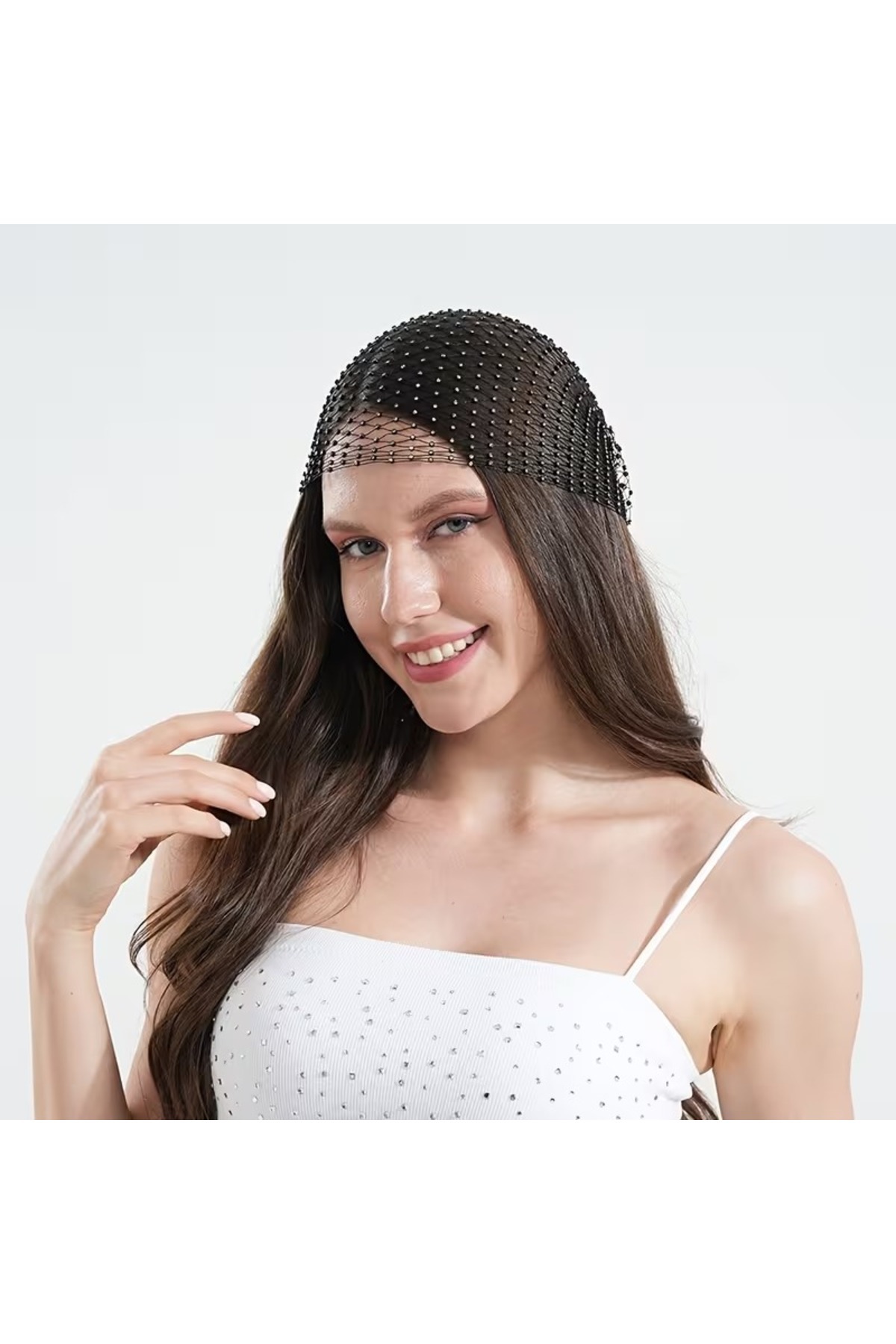 KRİSTAL TAŞLI UZUN BAĞLAMALI BANDANA, TAŞLI SAÇ FİLESİ, SAÇ AKSESUARI (90CM)