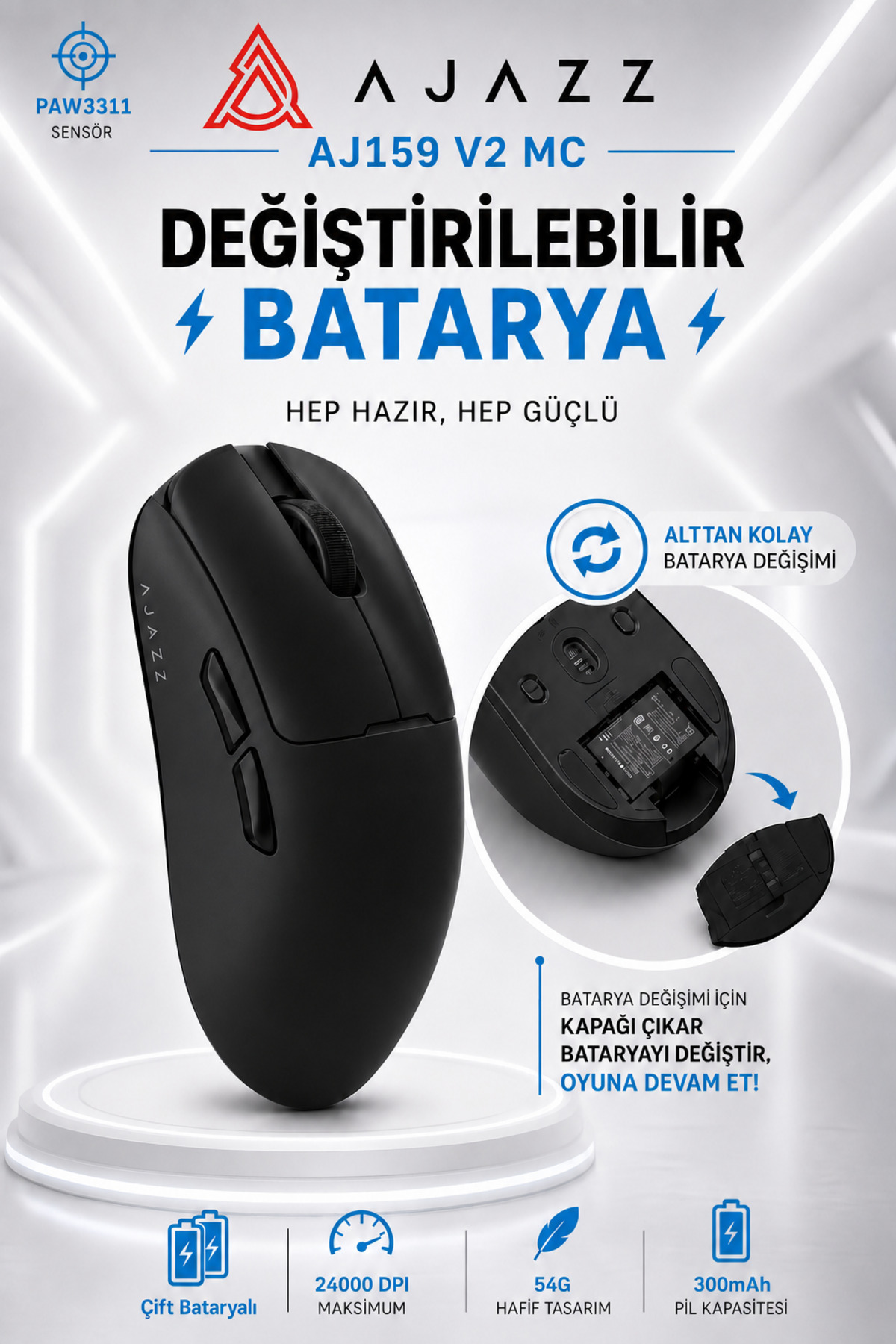 Ajazz AJ159 V2 MC Kablosuz Oyuncu Mouse | Değiştirilebilir