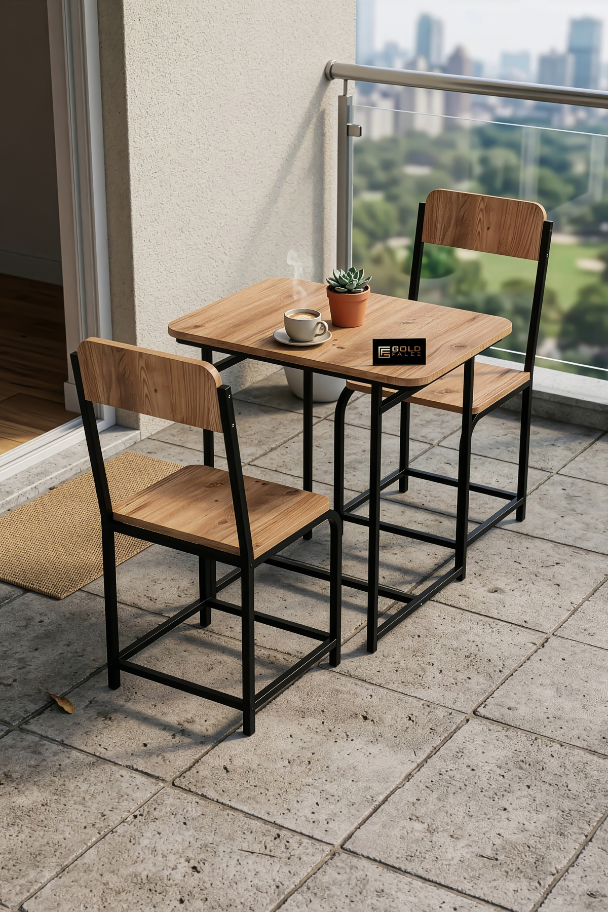 Bahçe Masa Takımı 2 Kişilik 2 Sandalyeli Masa Sandalye Seti Metal Ayak Balkon Mutfak Kafe Yemek Masası Minör Atlantik Çam görsel 2