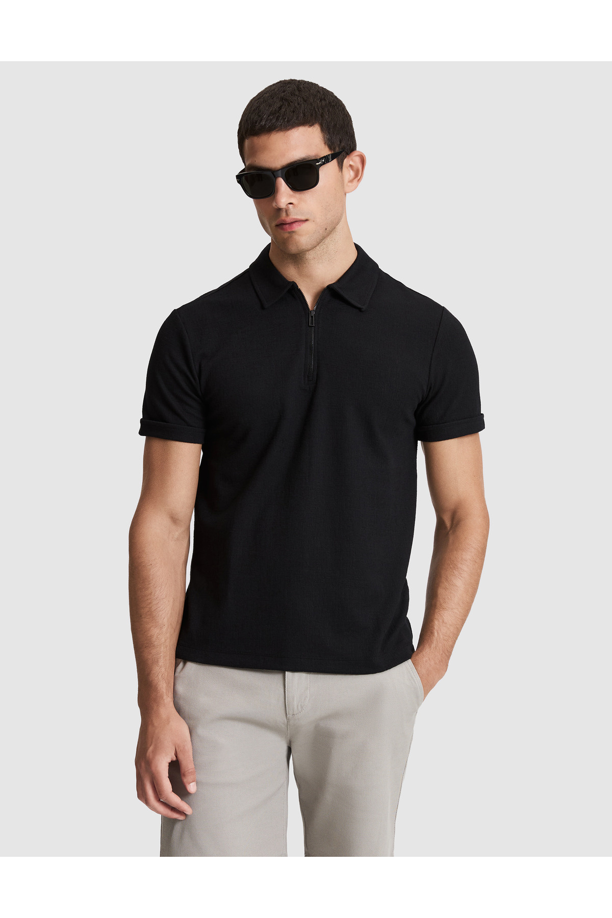 Pierre Cardin Black Slim Fit Zippered Polo Collar T-Shirt 50321152-Vr046