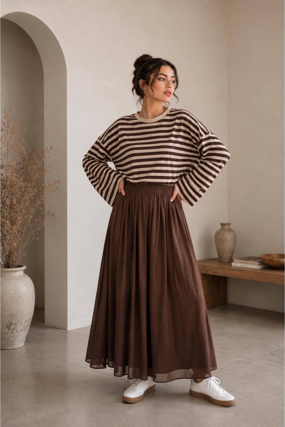 herkesemoda Çizgili Waffle Kumaş Kadın Body görsel 2