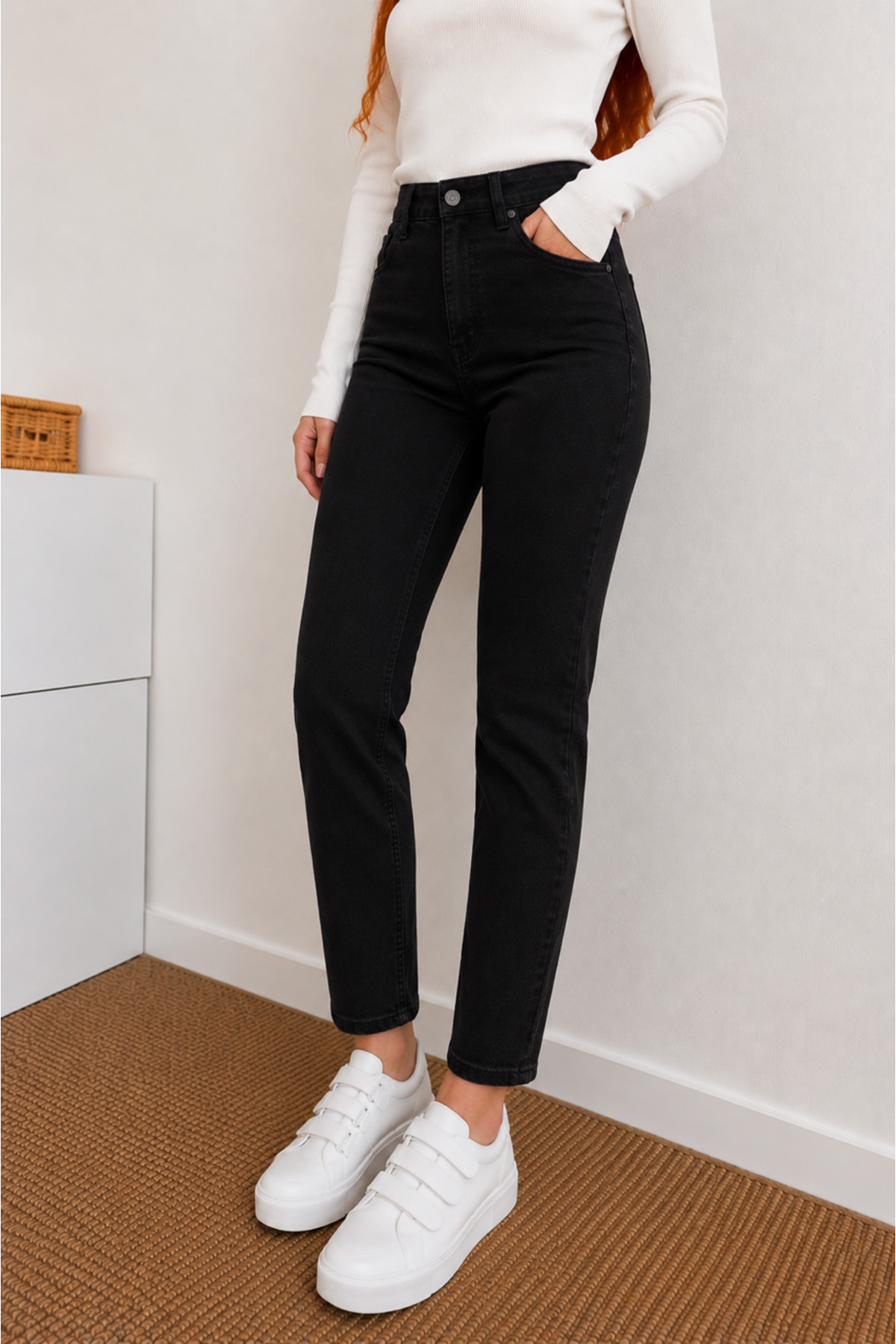 DELDNM Alley Kadın Siyah Yüksek Bel Likralı Trend Mom Jean