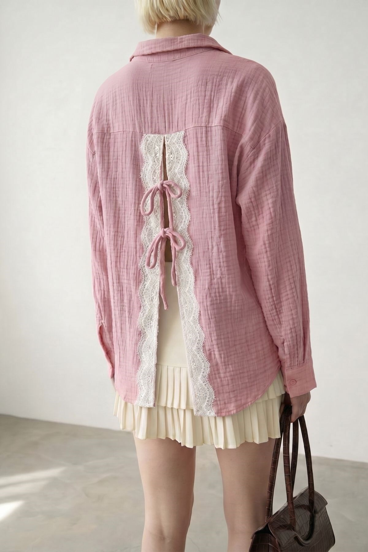 Shopping Shop Back-Tie Muslin Shirt Pink