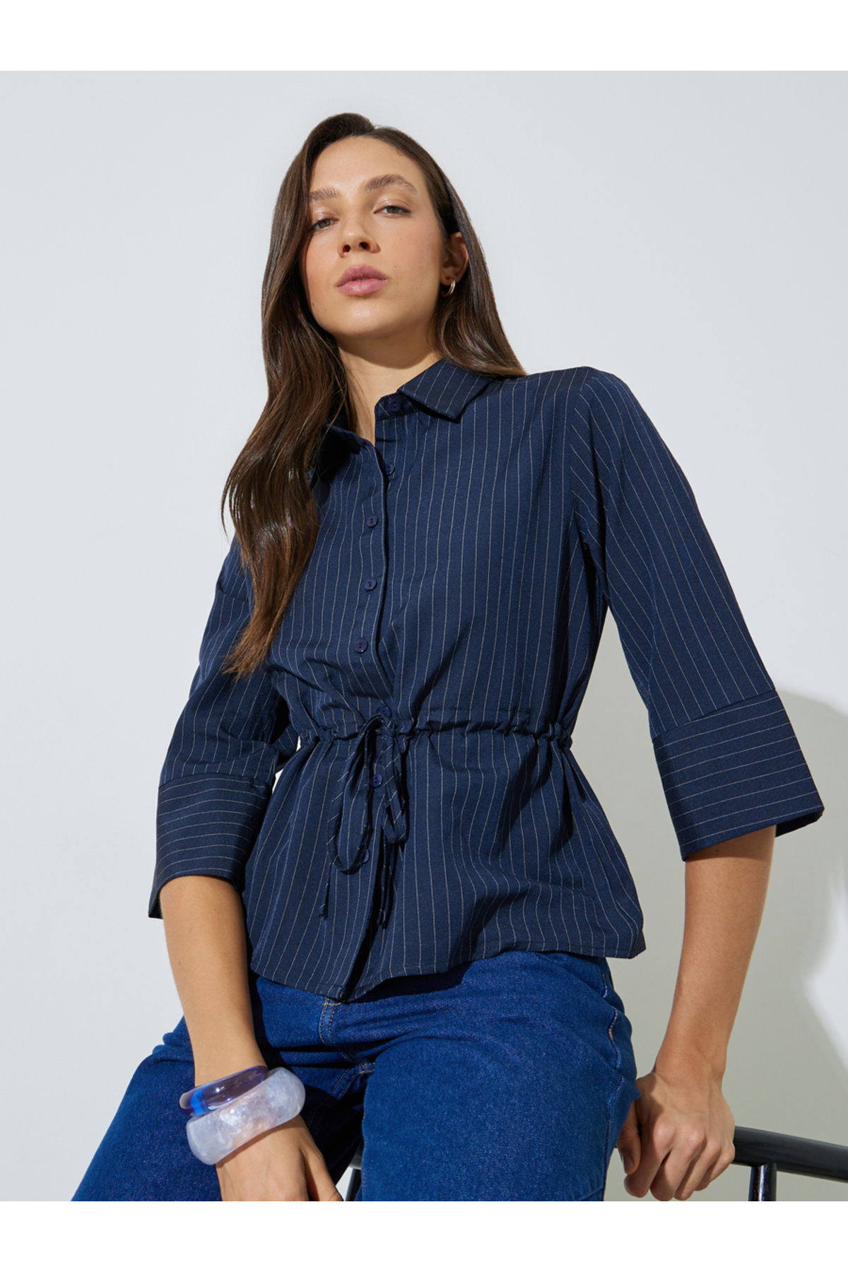 Styli Striped Shirt With Drawcord At The Waist